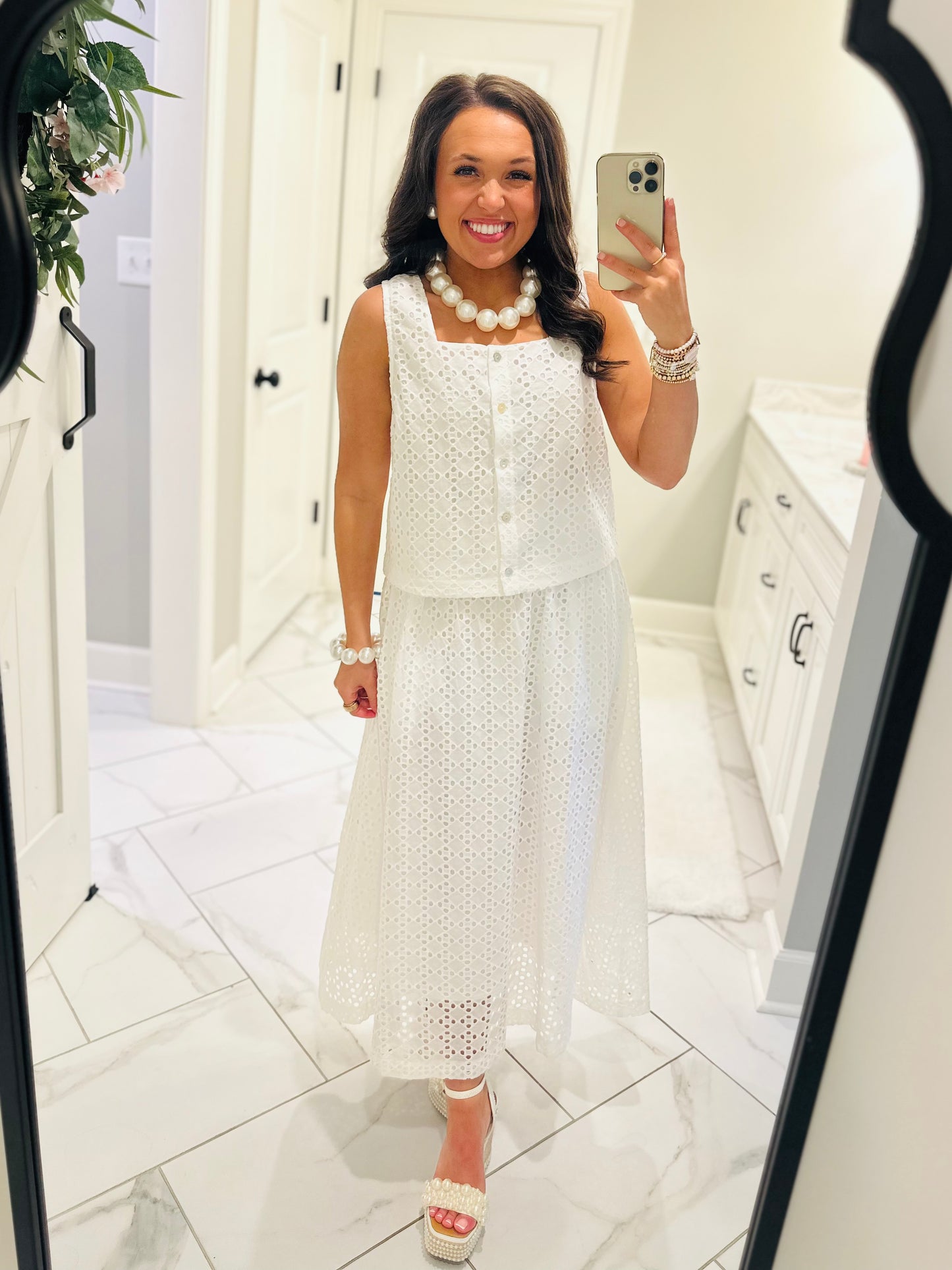 The Livi White Eyelet Top + Skirt Set