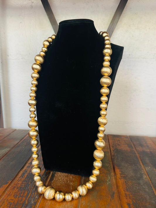 Brushed Gold Big Ball Long Statement Necklace