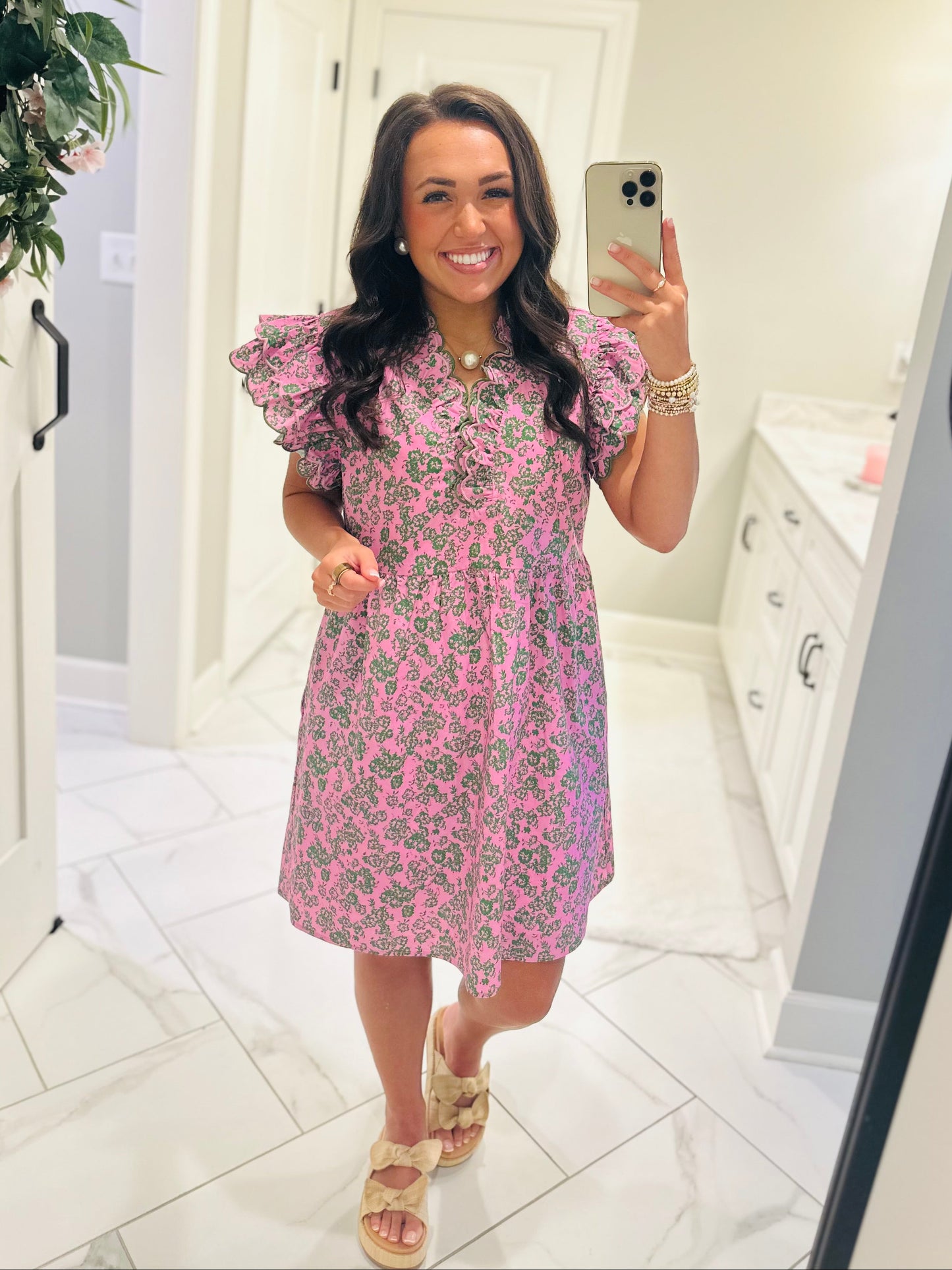 The Saylor Pink + Green Floral Dress