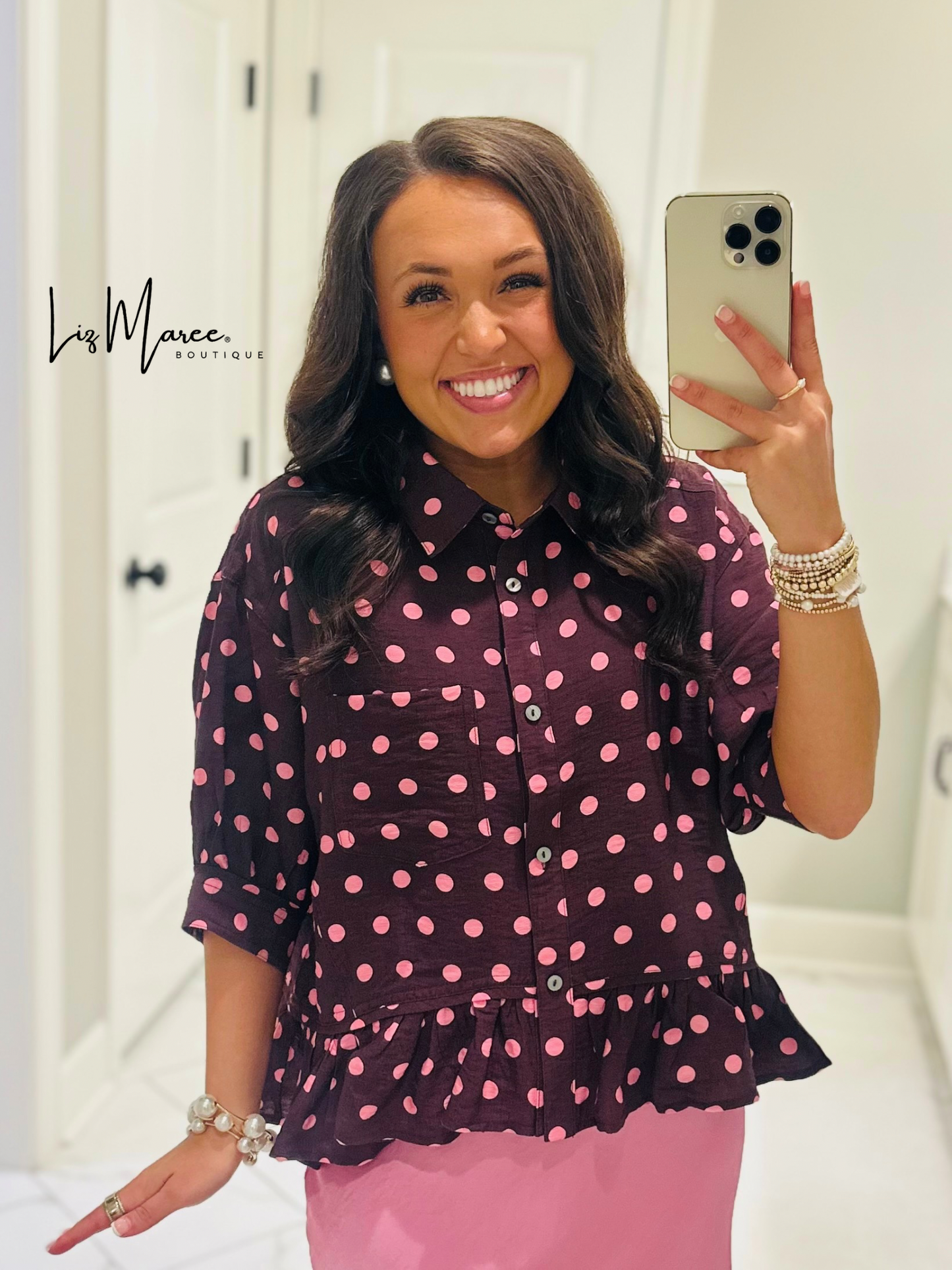 The Hanna Pink + Wine Polka Dot Top