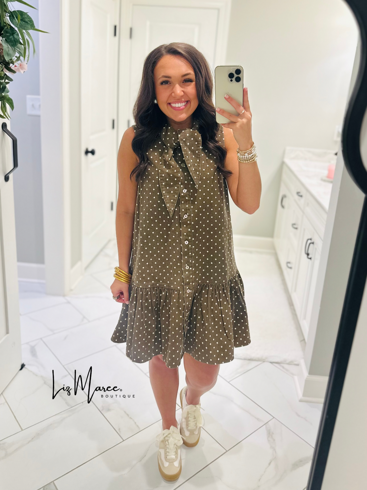 The Stella Brown Polka Dot Denim Dress