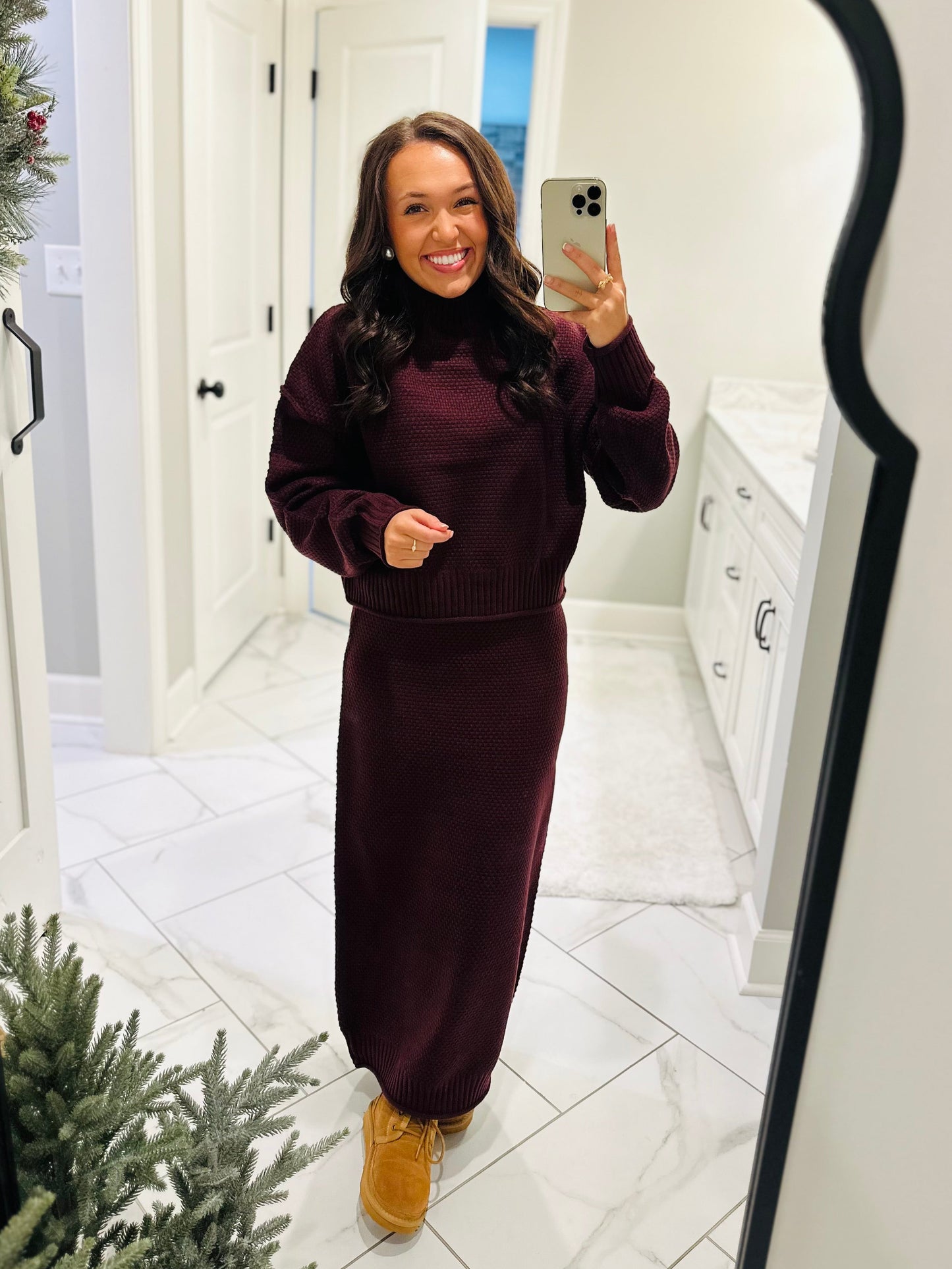 The Denver Maroon Sweater & Skirt Set