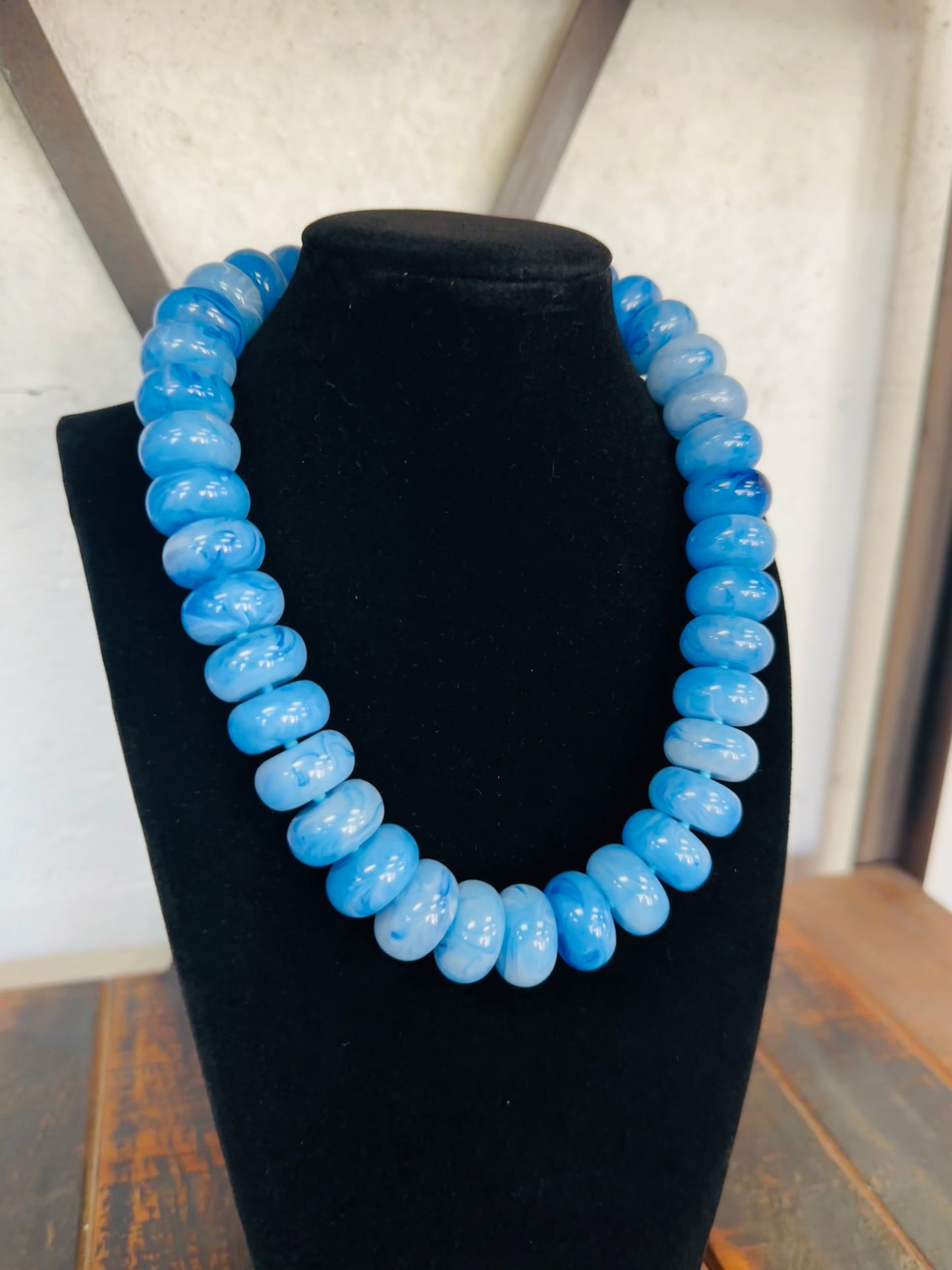 Blue Chunky Marble Bead Necklace