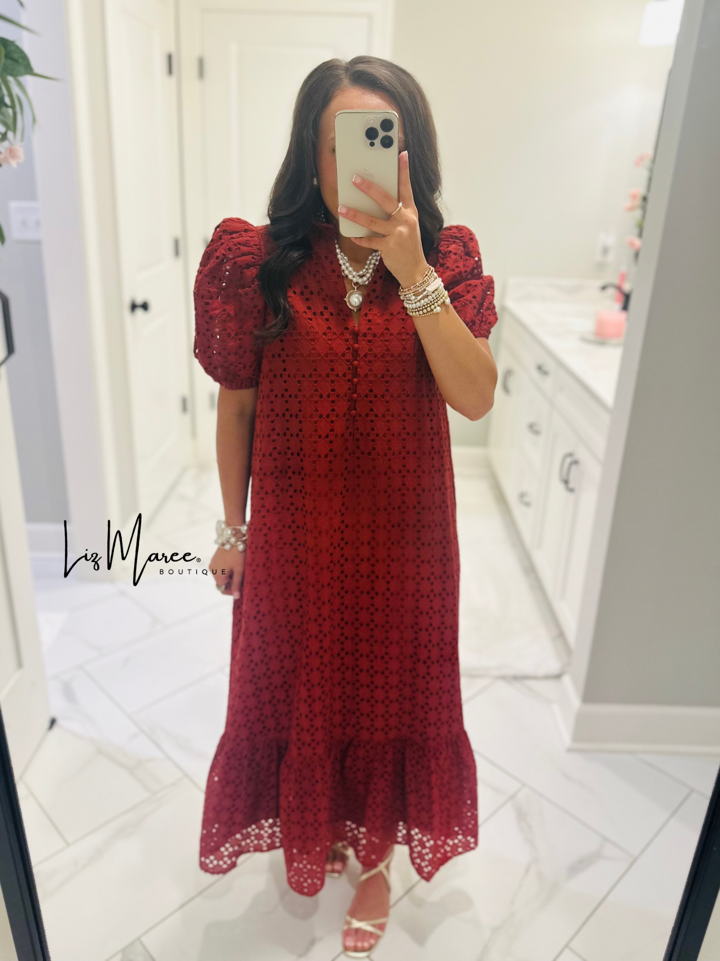 The Liz Rust Eyelet Midi Dress
