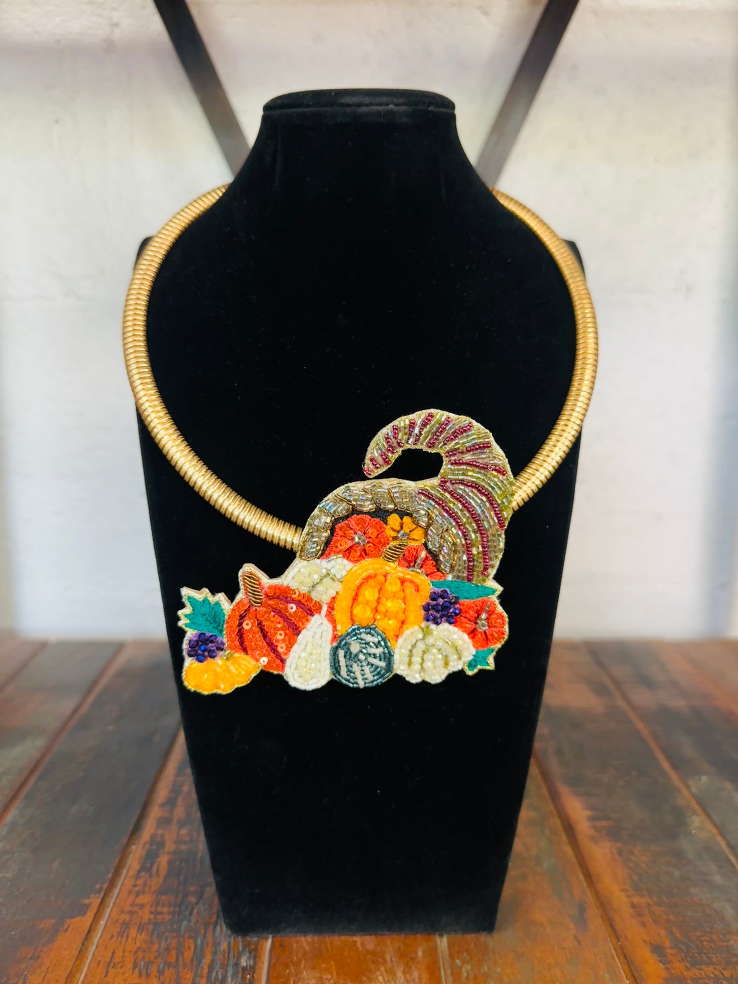 Fall Cornucopia Beaded Collar Necklace