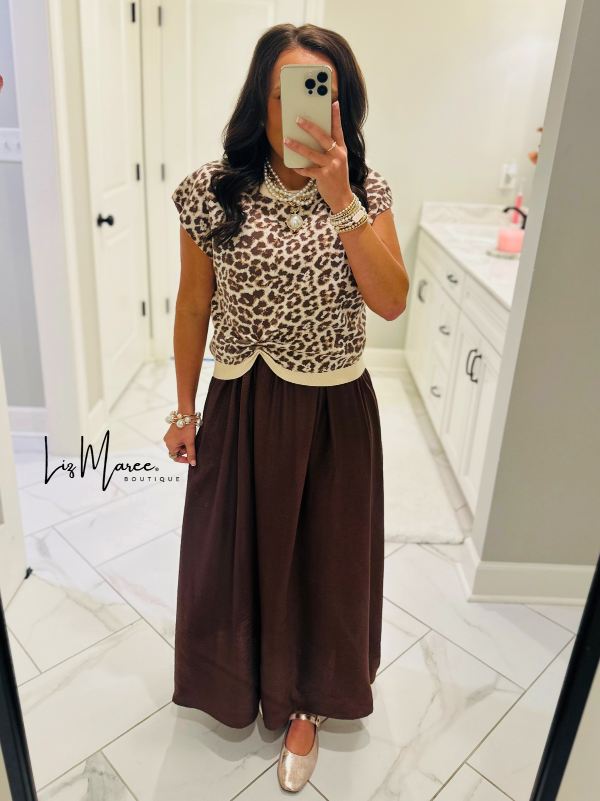 The Chloe Leopard Brown Layered Midi Dress