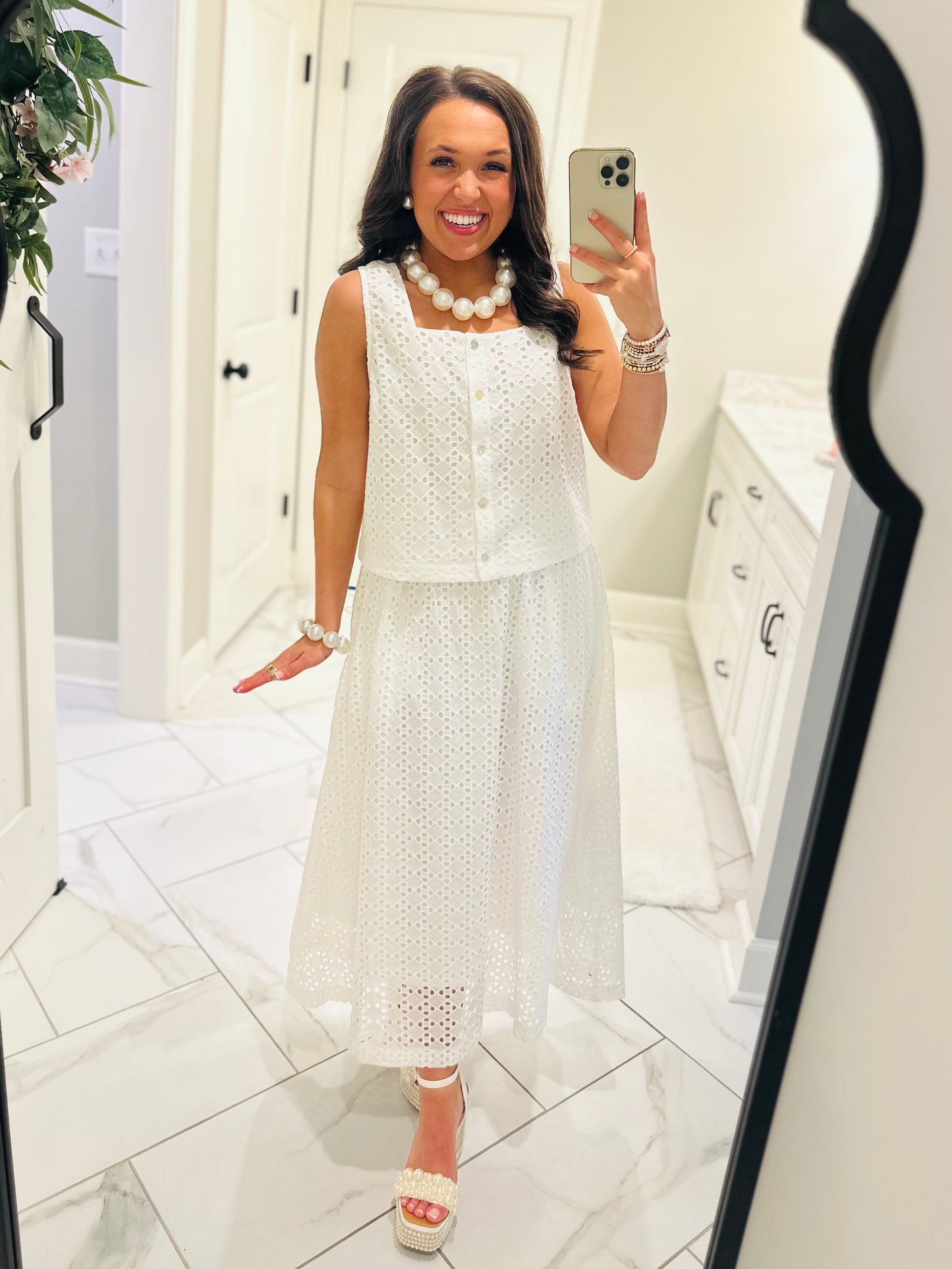 The Livi White Eyelet Top + Skirt Set