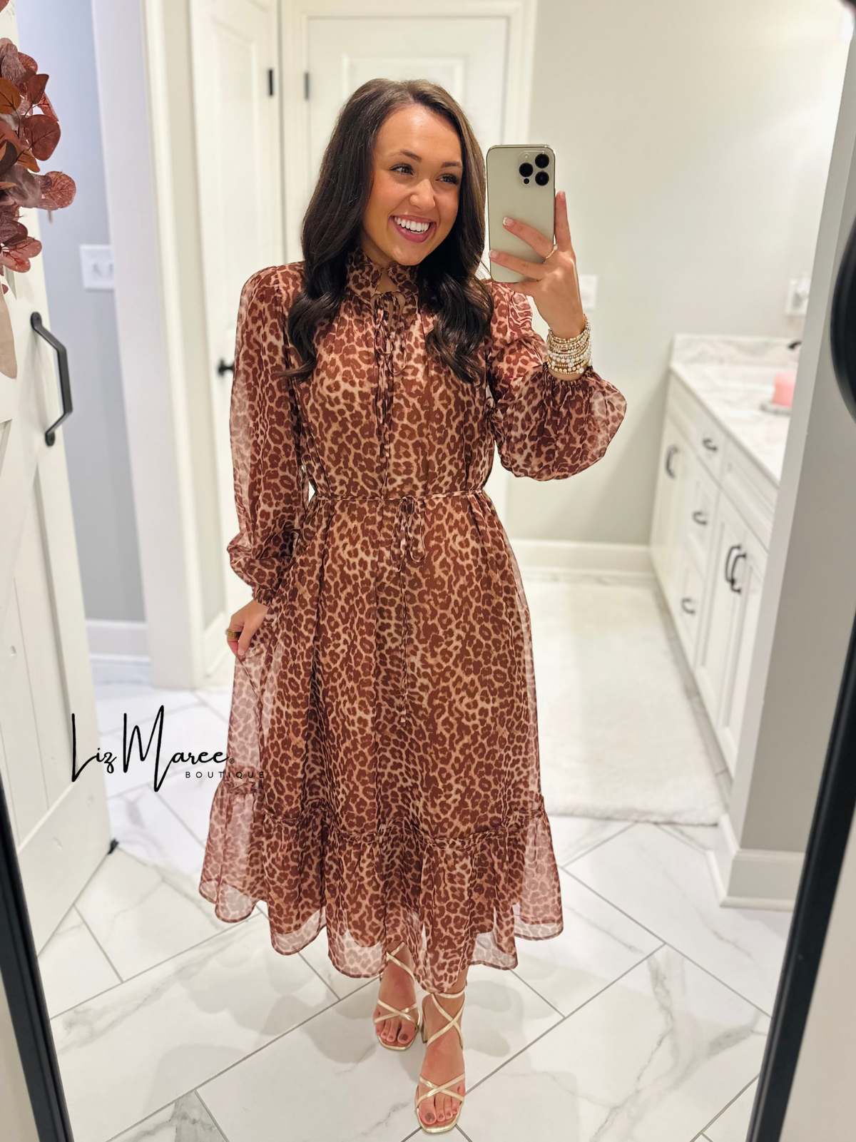 The Maple Rust Leopard Tiered Midi Dress