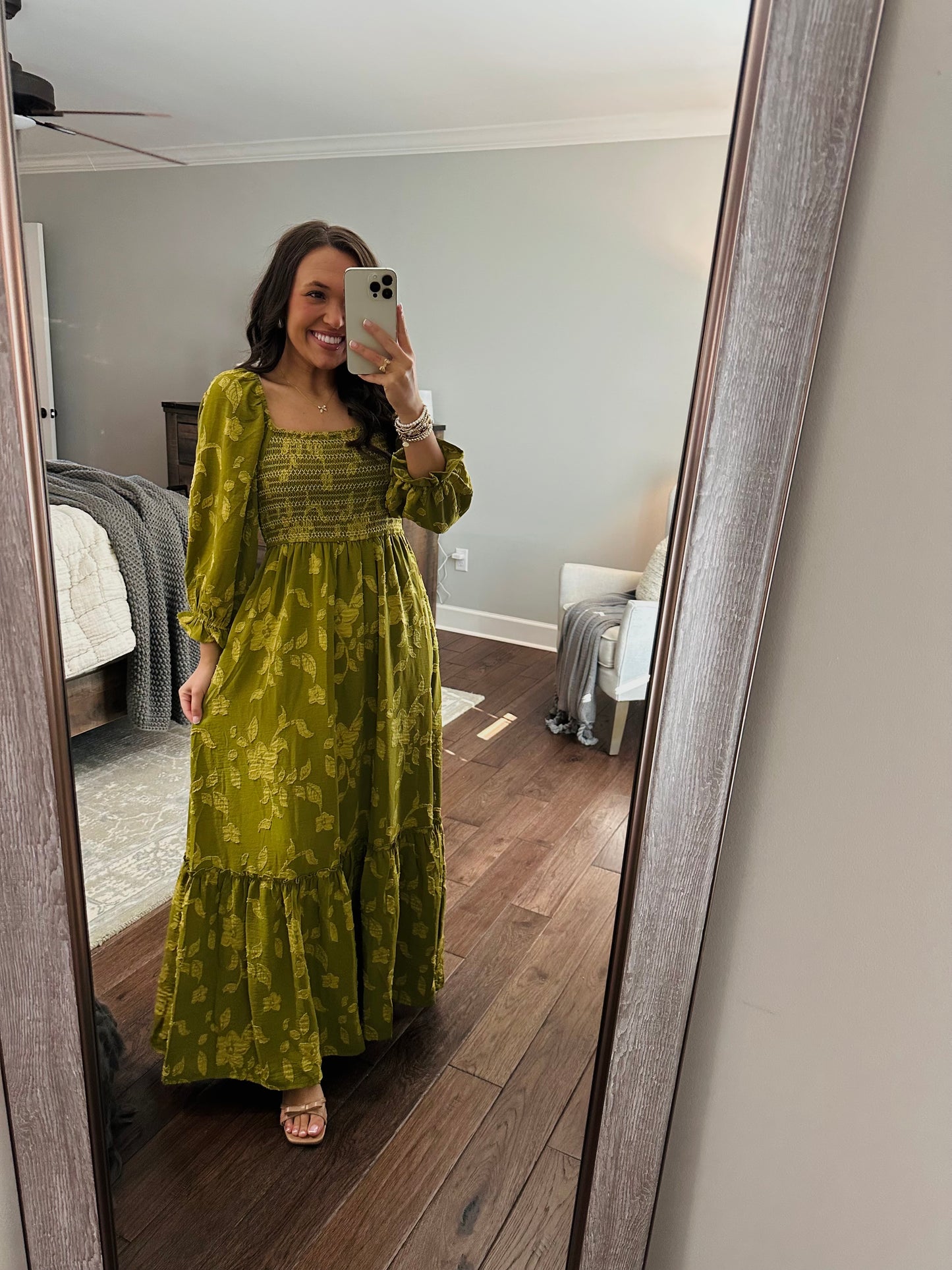 The Parker Olive Green Floral Maxi Dress