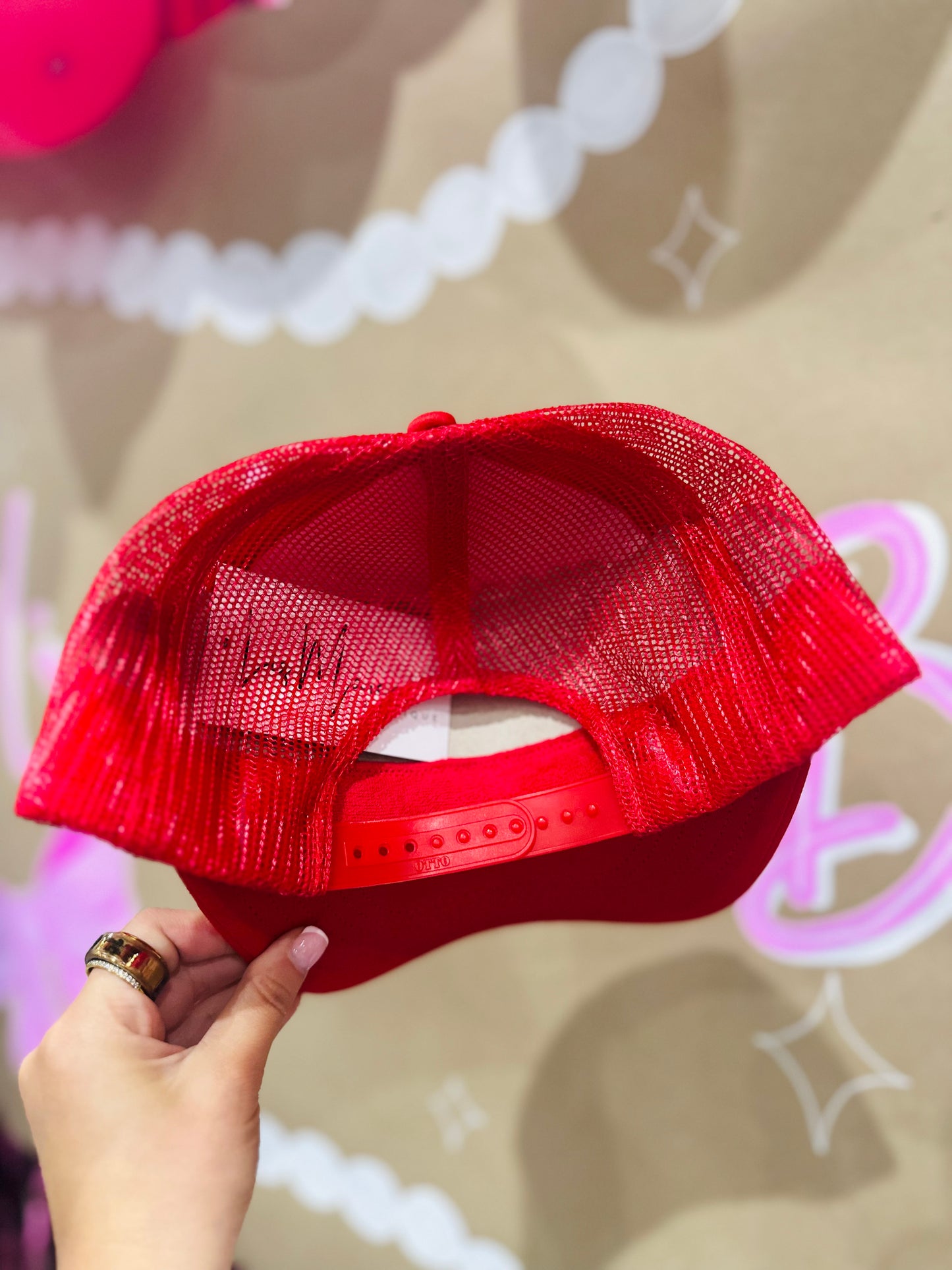 Red Feather + Pearl Trucker Hat