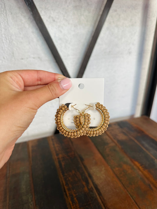 Light Brown Woven Wood Bead Hoops