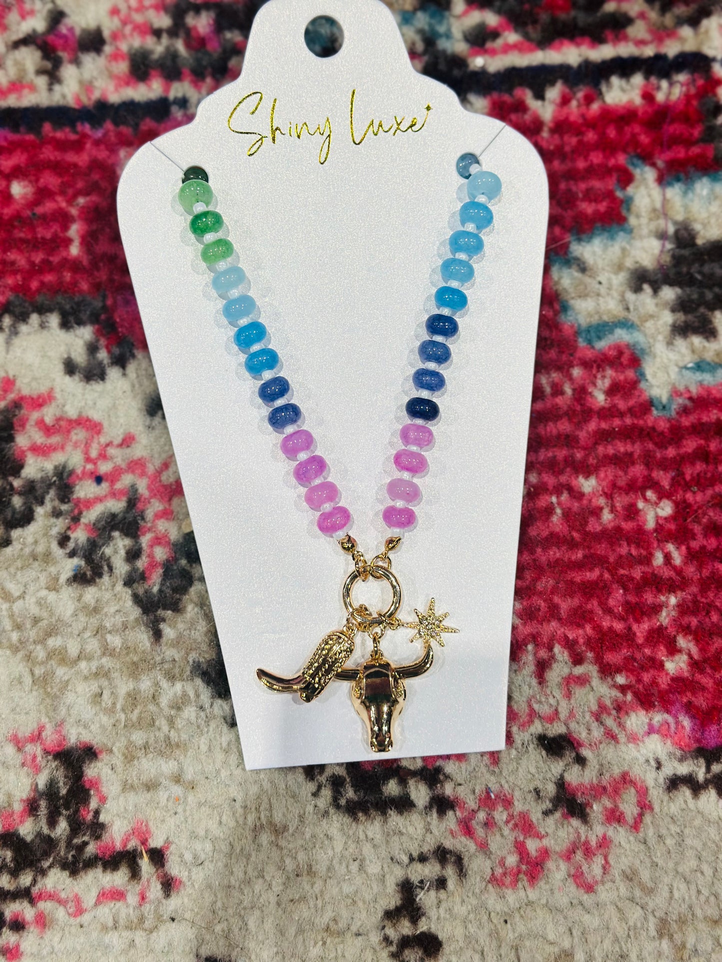 Western Rainbow Bead Charm Necklace
