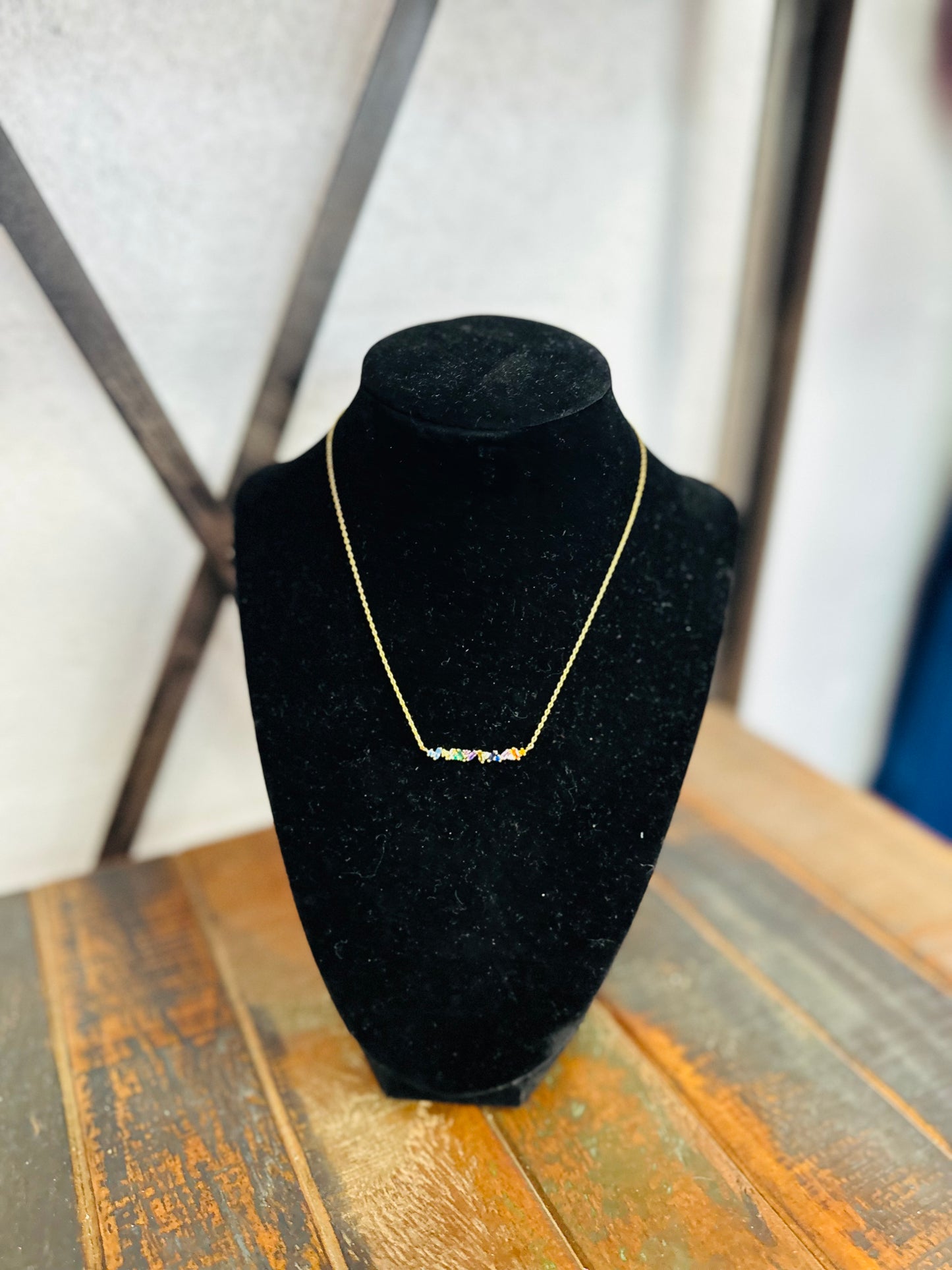 Cubic Zirconia Rainbow Bar Pendant Necklace