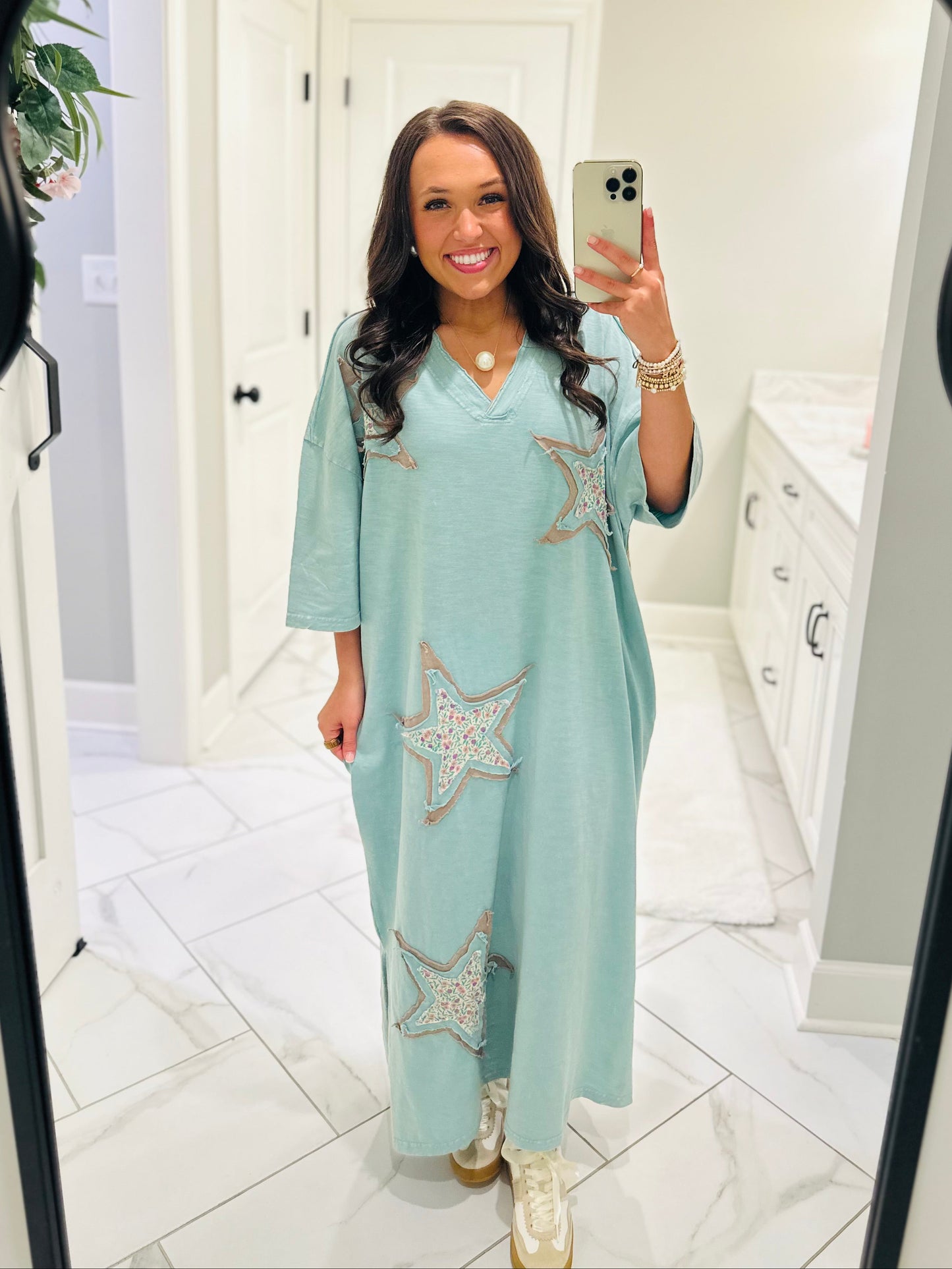 The Layla Dusty Sage Star Patch Maxi Dress