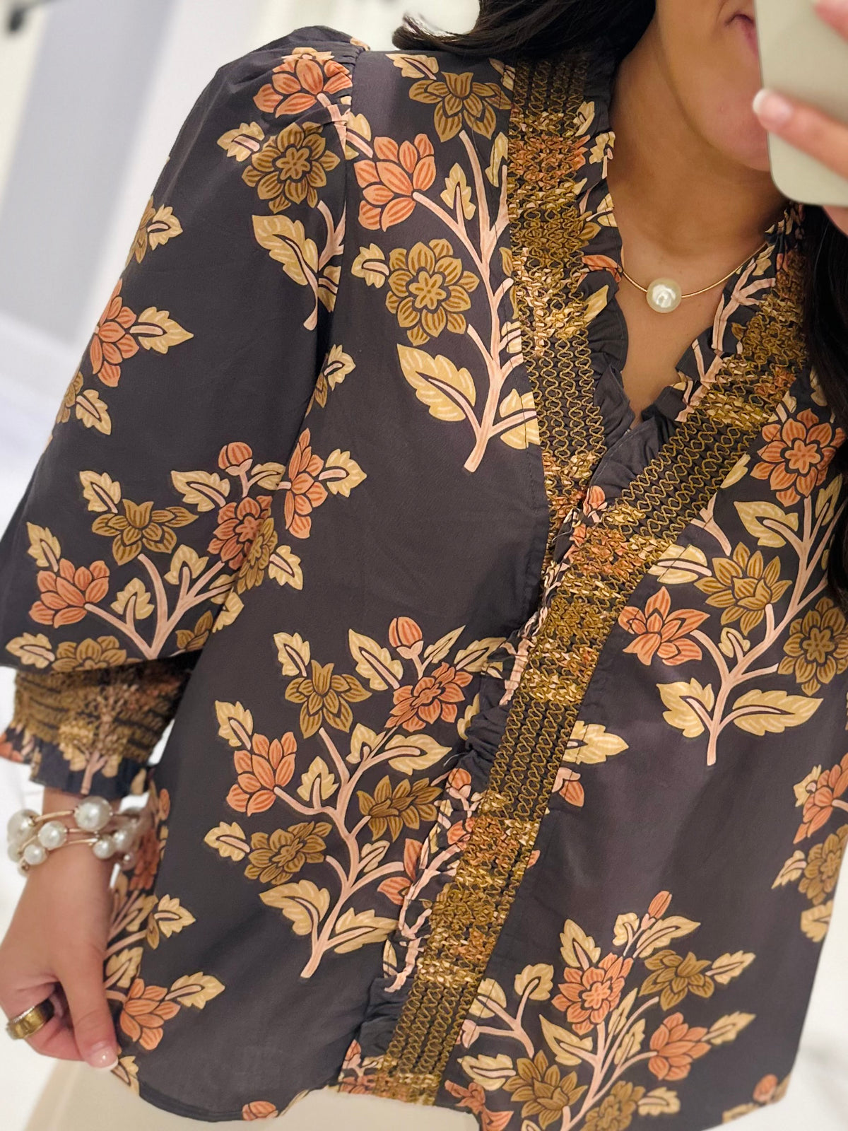The Carrie Grey Floral Top