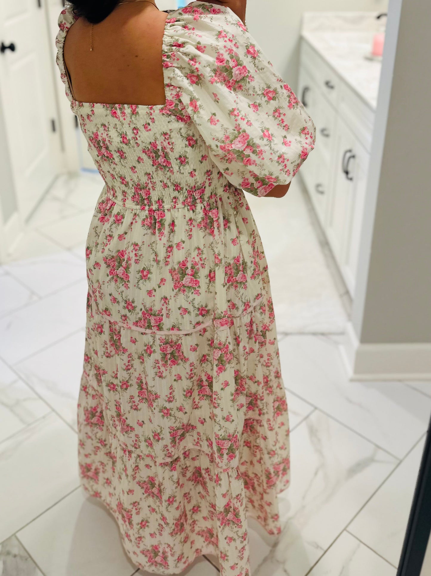 The Lola Floral Tiered Bow Front Midi Dress