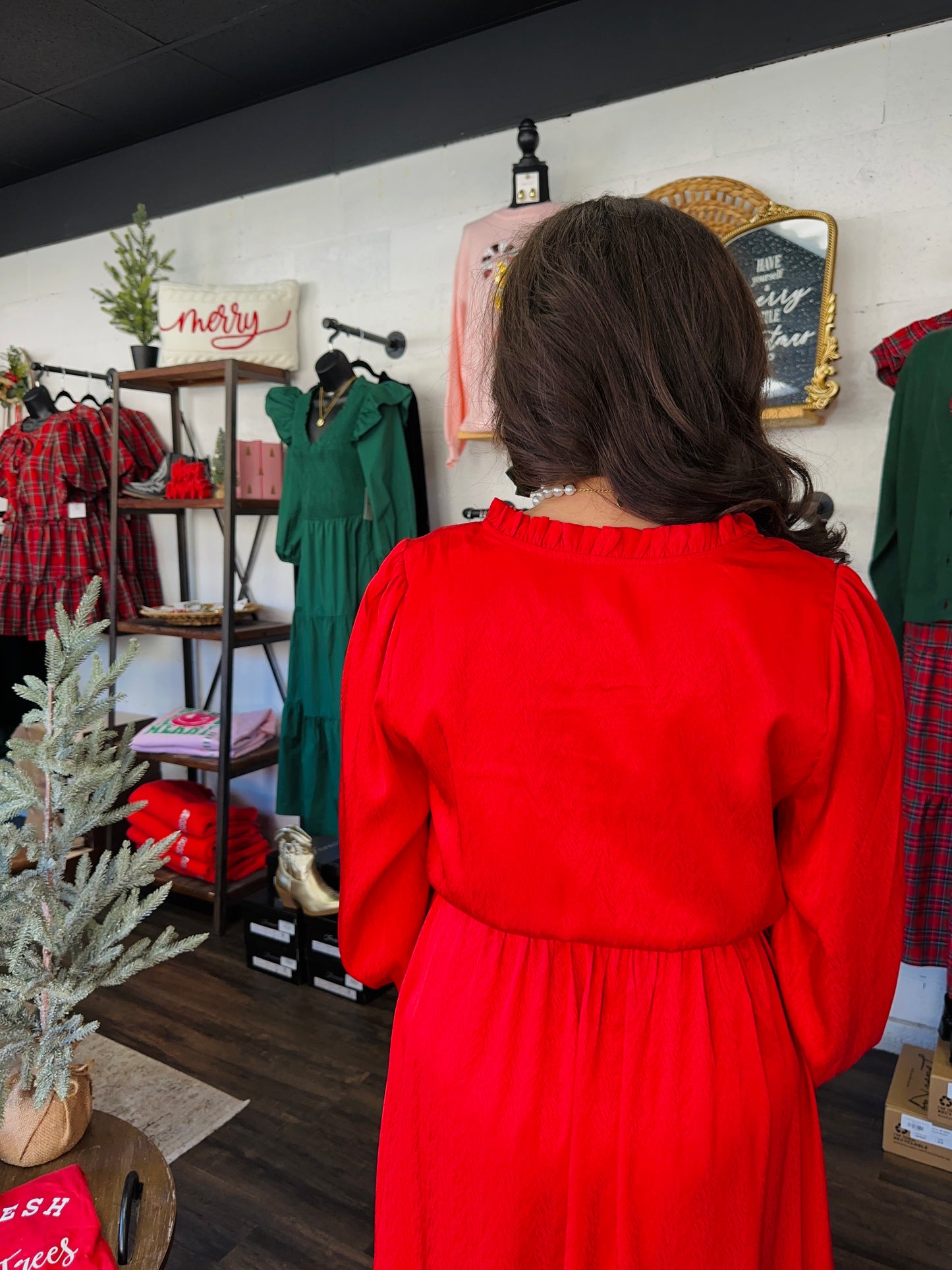 The Hayden Red Satin Midi Dress