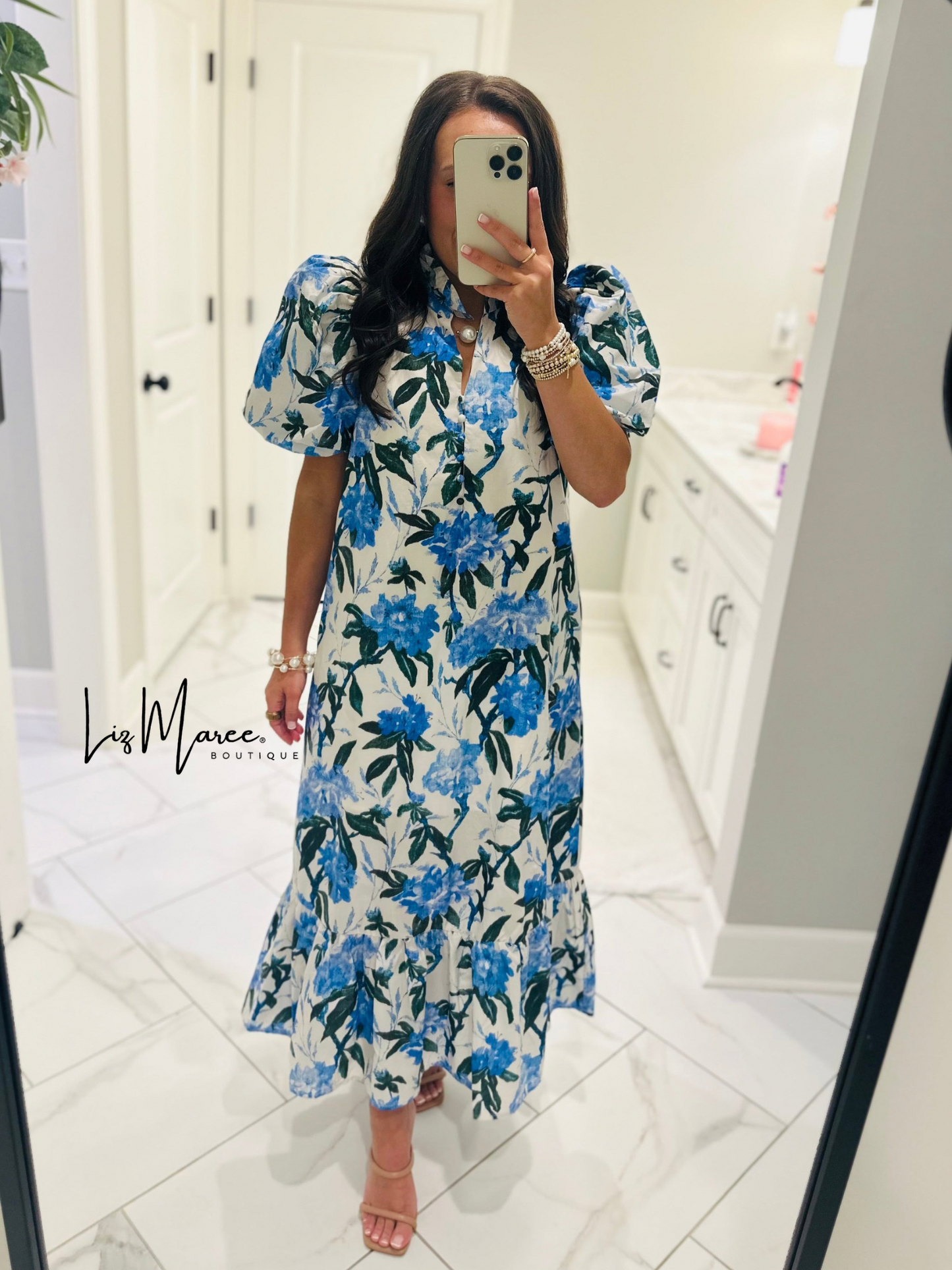 The Jane Blue Floral Midi Dress