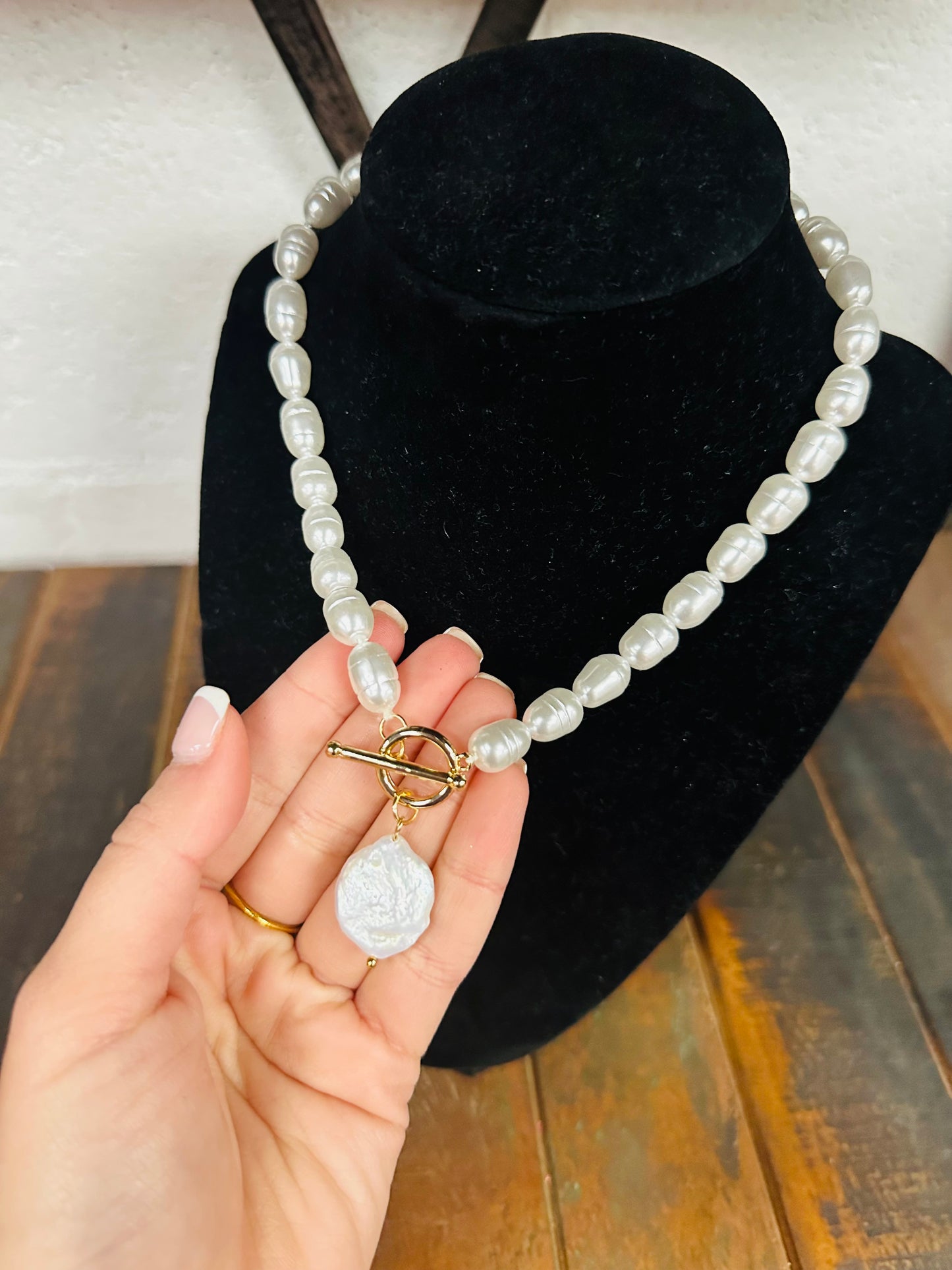 Pearl Charm + Pearl Bead Necklace