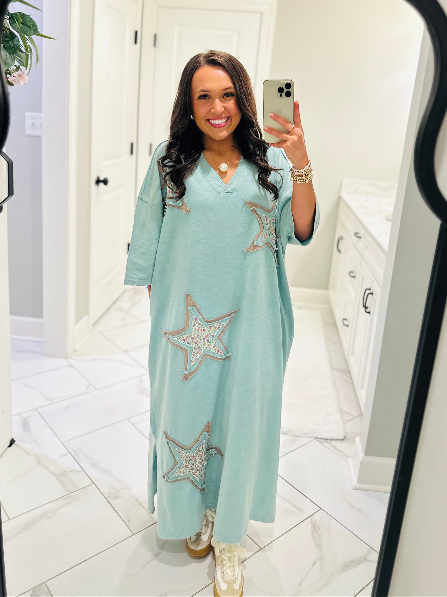 The Layla Dusty Sage Star Patch Maxi Dress