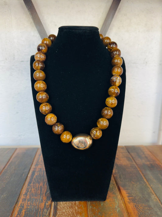 Brown Marble Beaded Necklace
