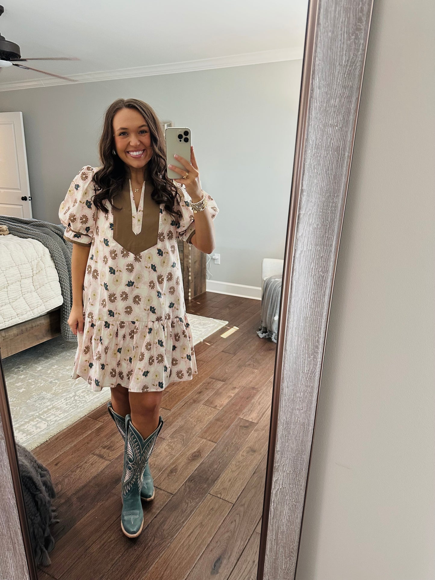 The Scarlett Brown and Pink Floral Dress