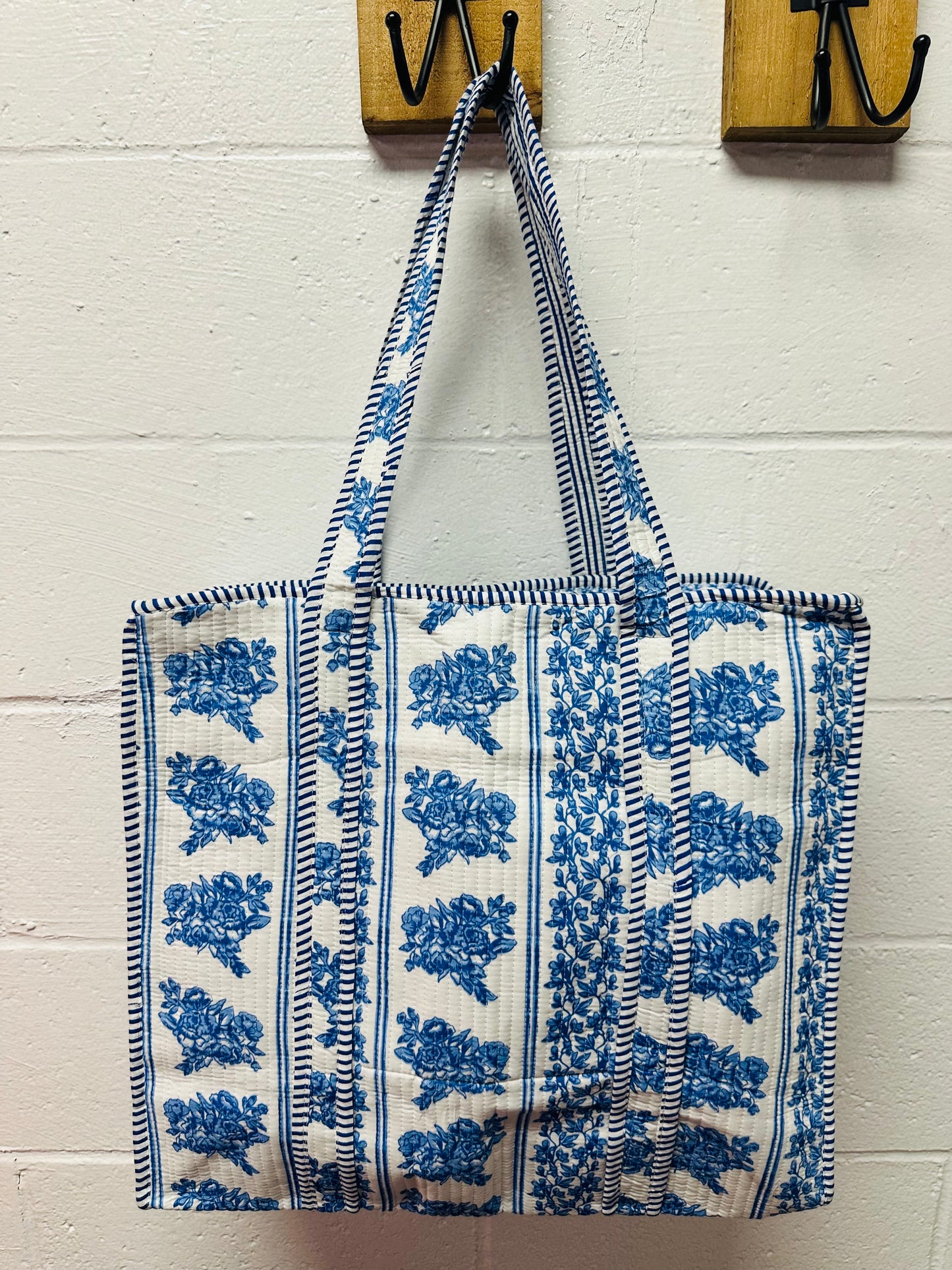 The Blue + White Floral Quilted Tote Bag