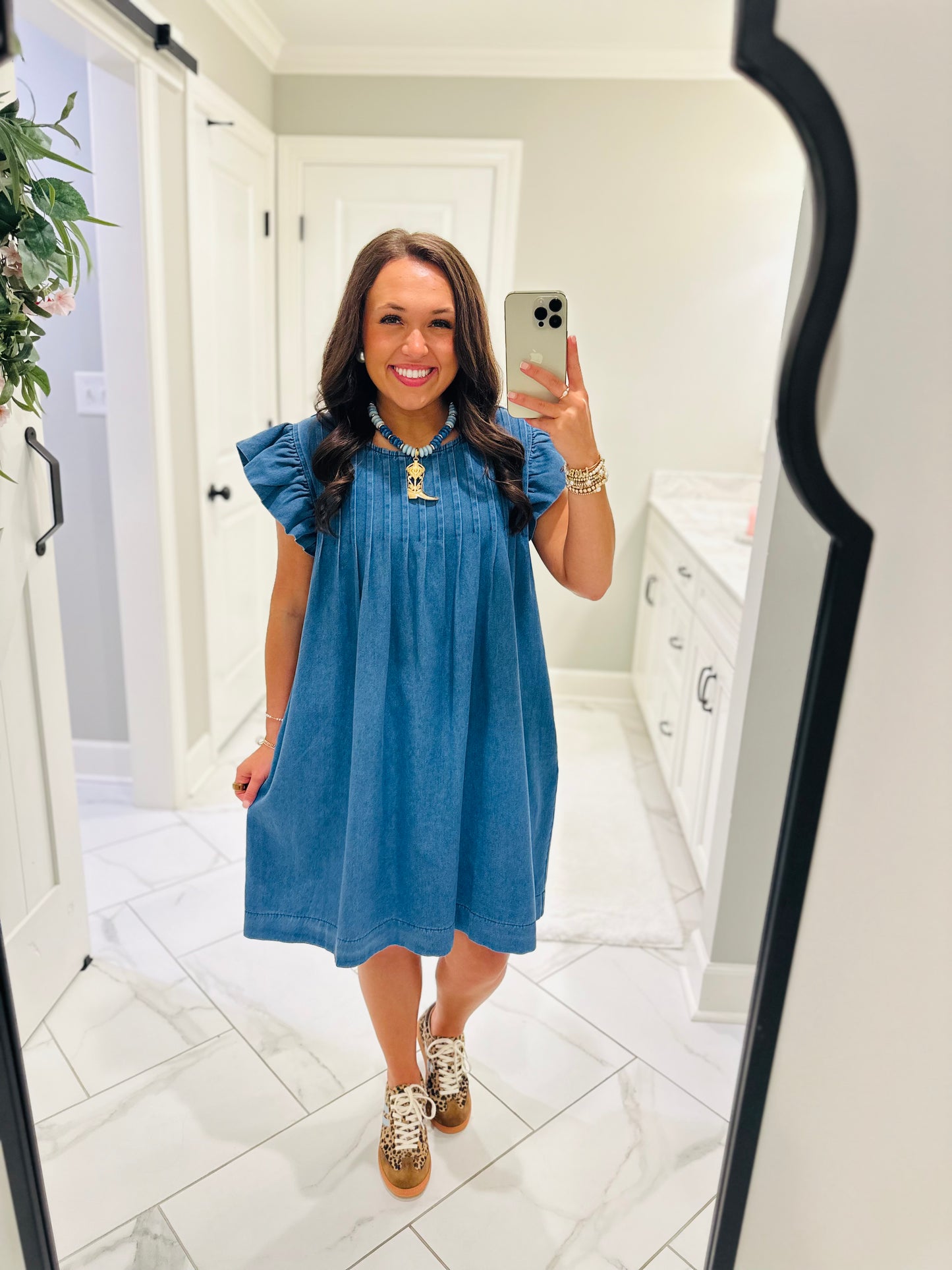 The Lucie Denim Pleated Dress