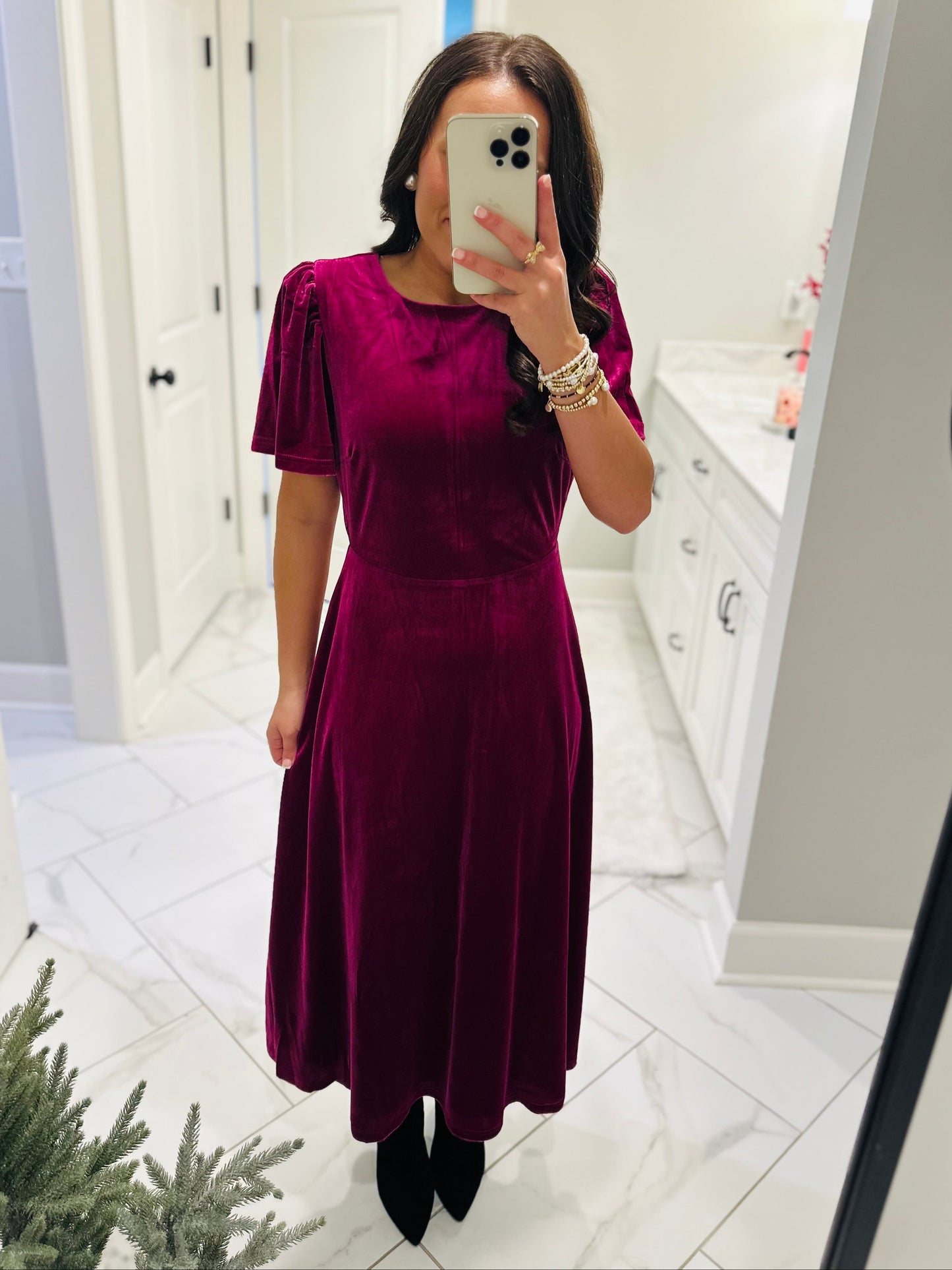 The Mary Magenta Velvet A-line Midi Dress
