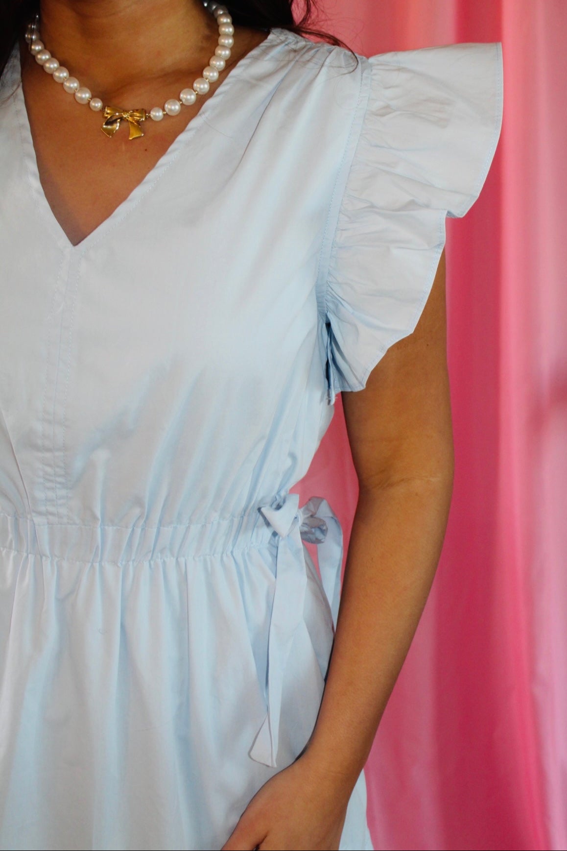 The Rhay Light Blue Waist Tie Midi Dress