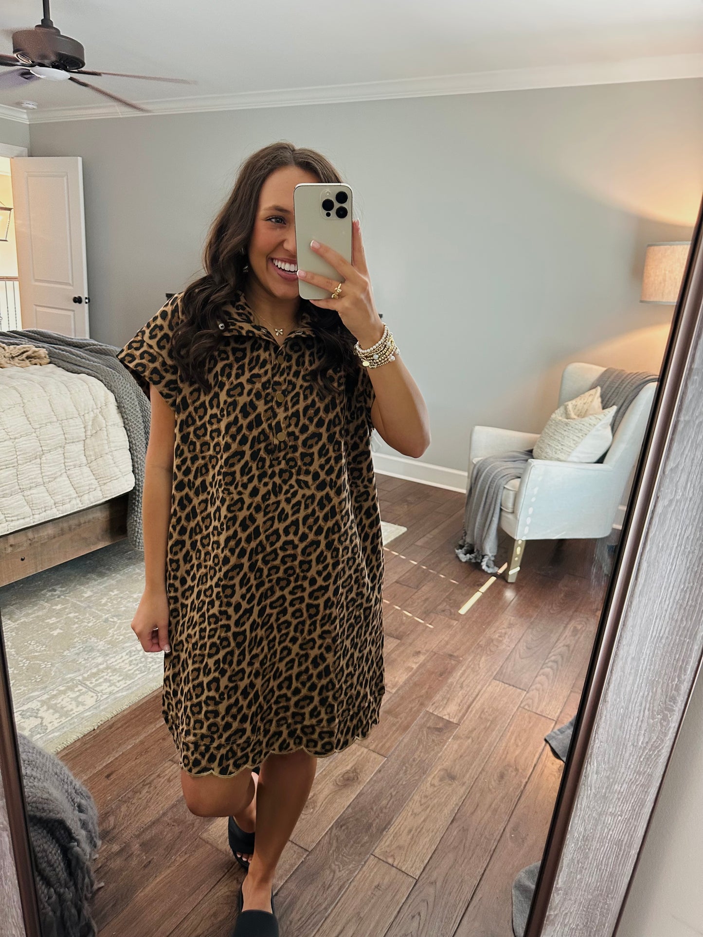 The Miah Leopard Scalloped Dress