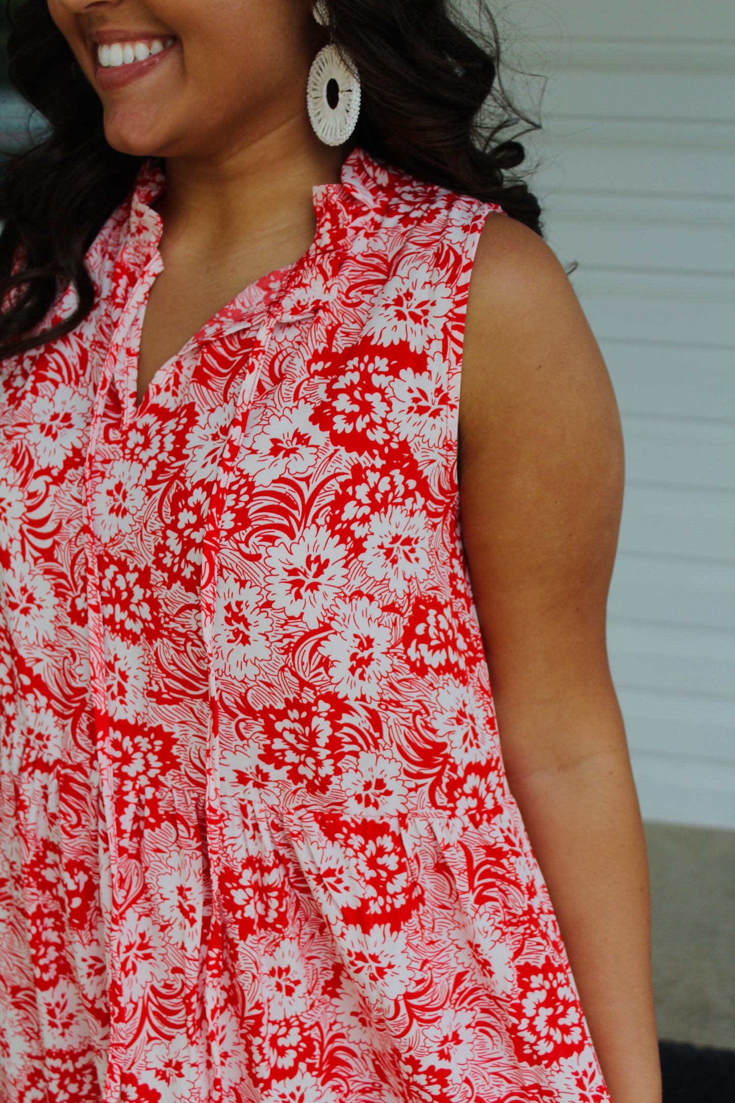 The Leia Red Floral Print Midi Dress