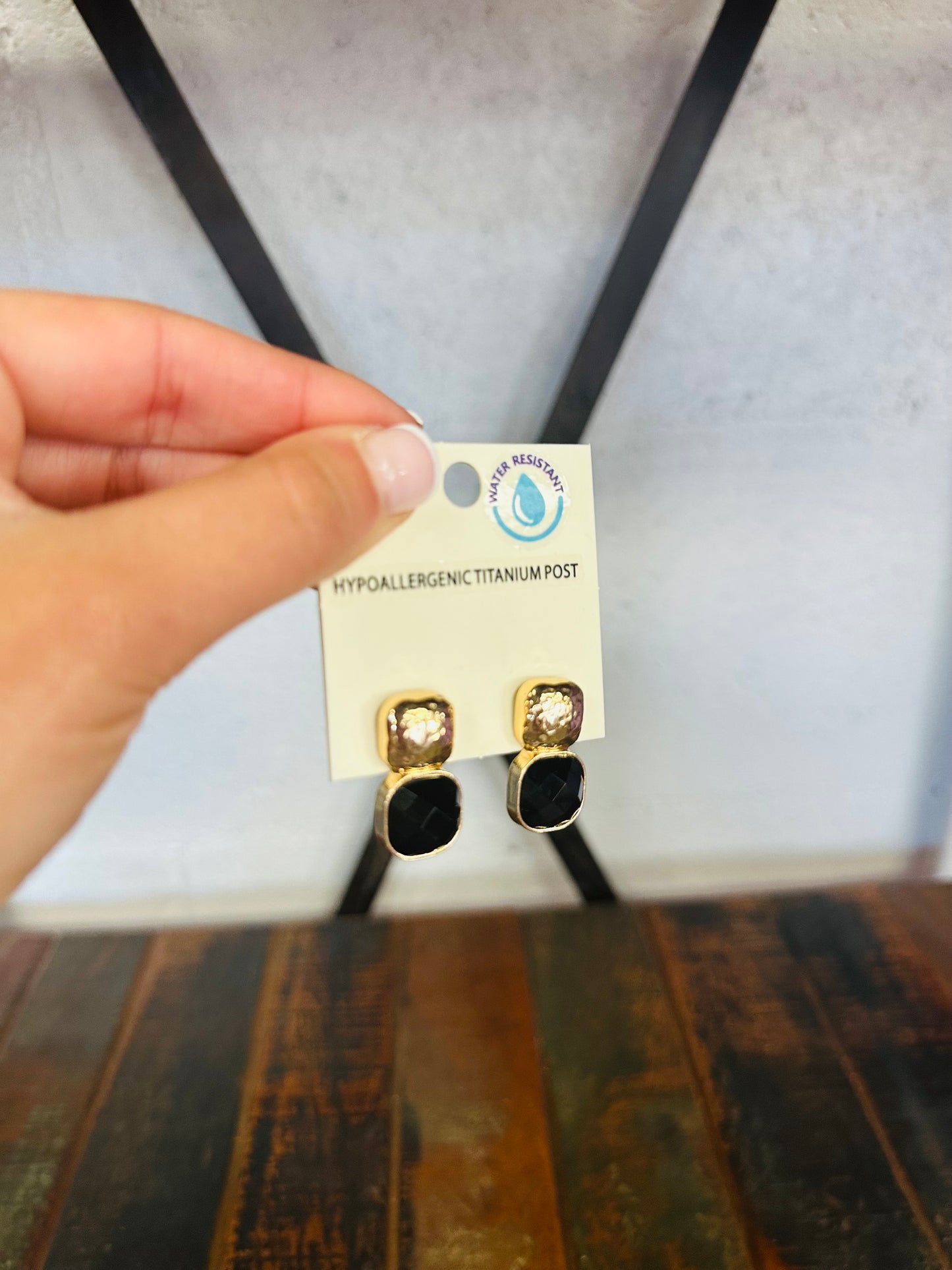 Black Square Stone Earring