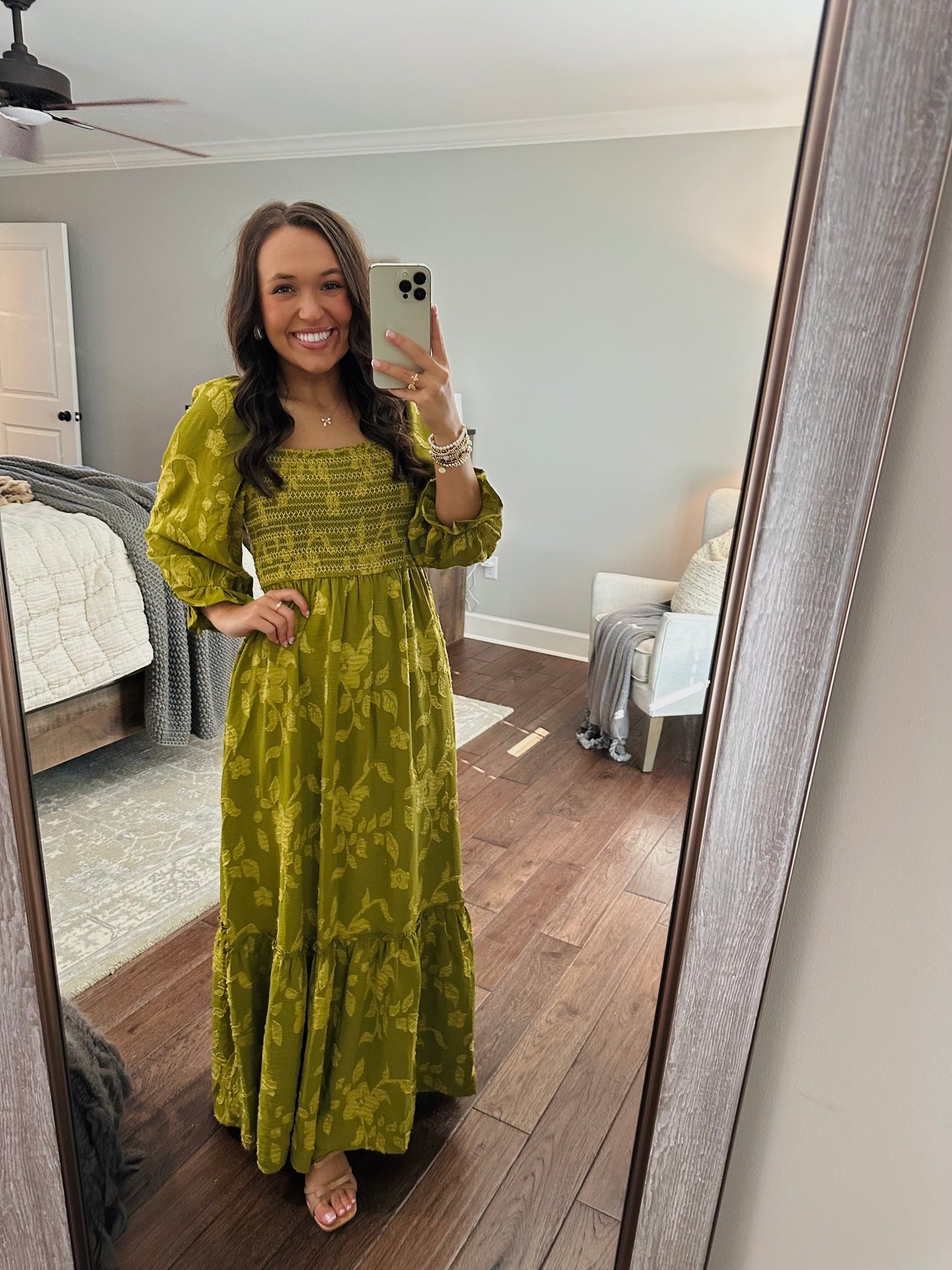 The Parker Olive Green Floral Maxi Dress