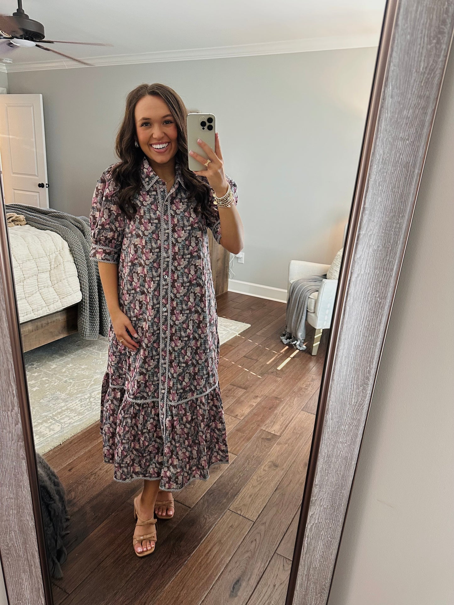 The Quinn Brown Floral Midi Dress