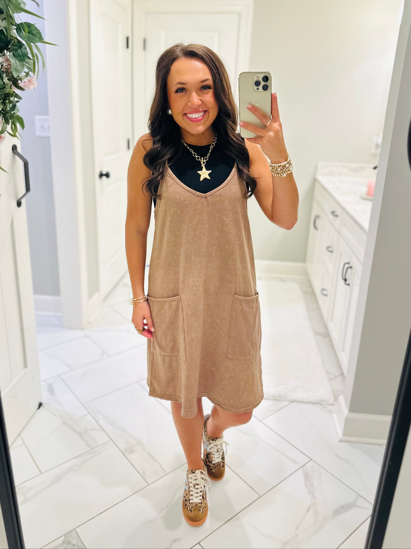 The Rhea Mineral Wash Tennis Dress - Latte