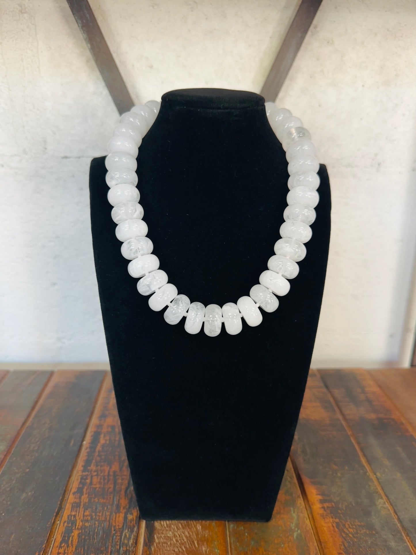 White Chunky Marble Bead Necklace