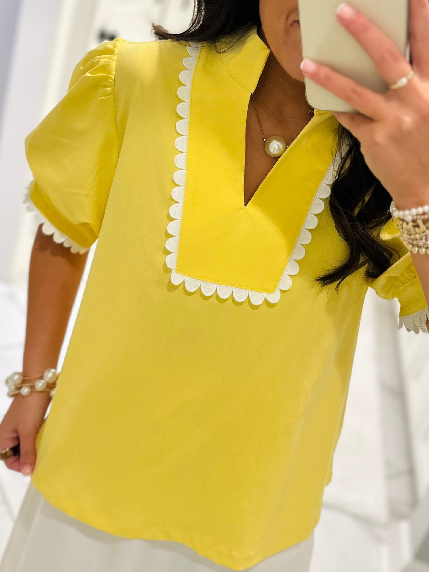 The Faye Yellow Scallop Detail Top