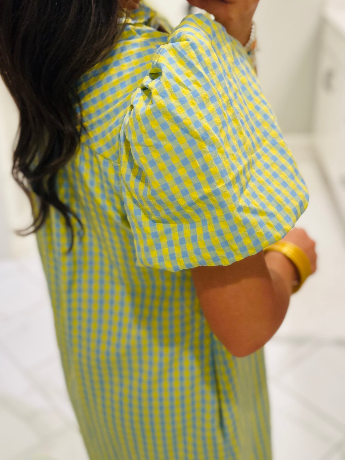 The Emilee Blue Gingham Midi Dress