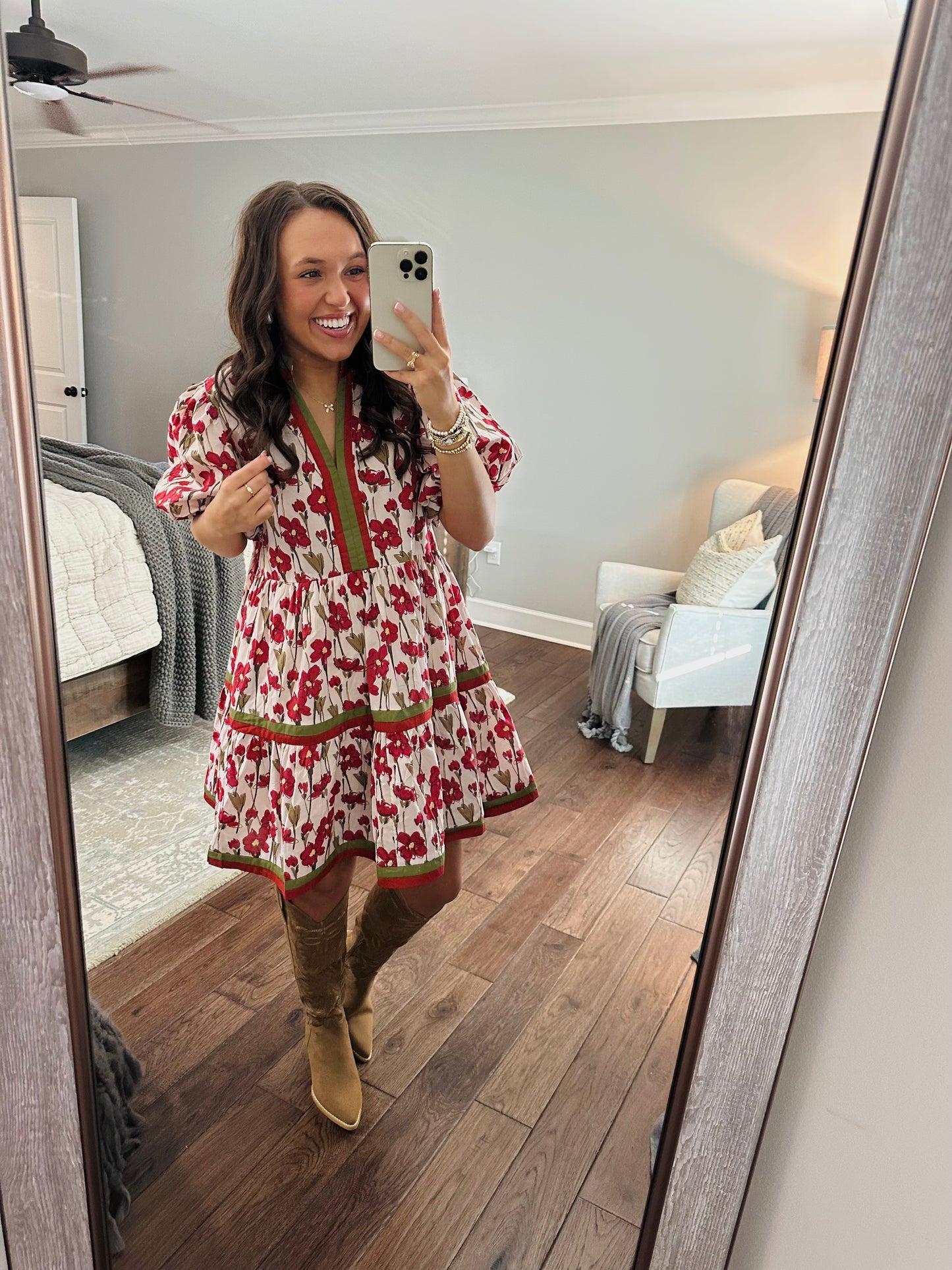 The Poppy Floral and Olive Green Rust Dress