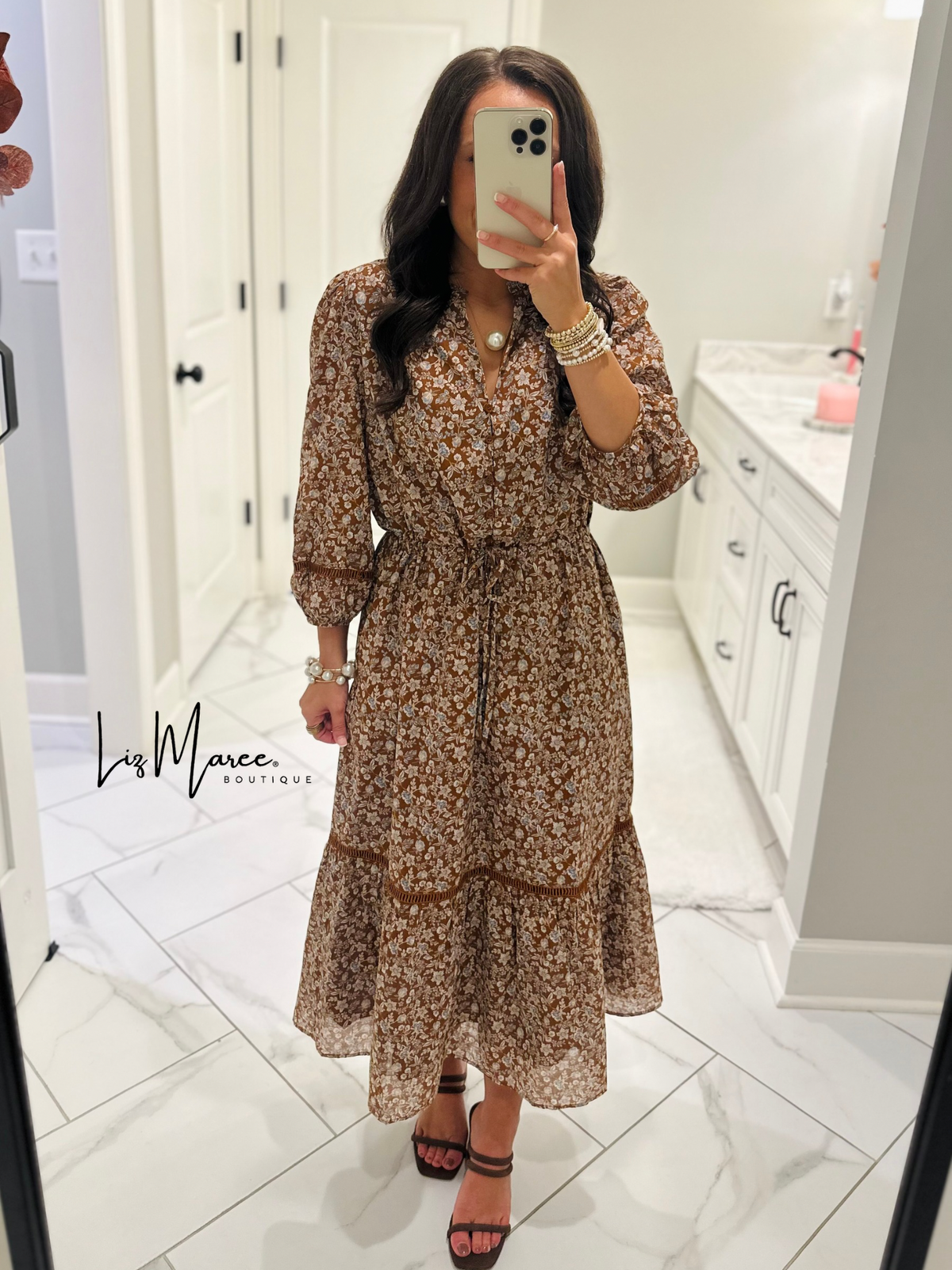 The Ramsey Brown Ditsy Floral Midi Dress