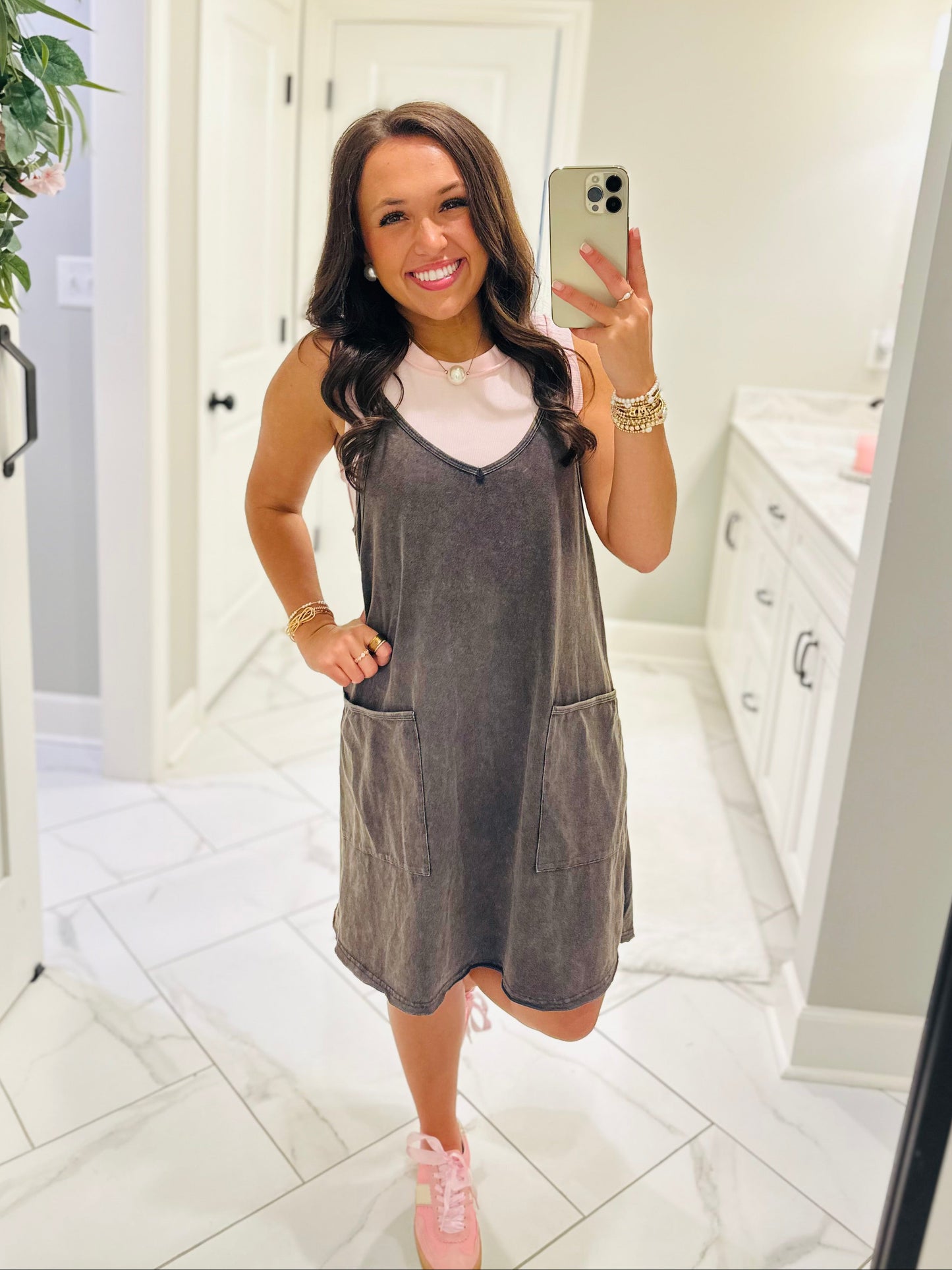 The Rhea Mineral Wash Tennis Dress - Ash Navy