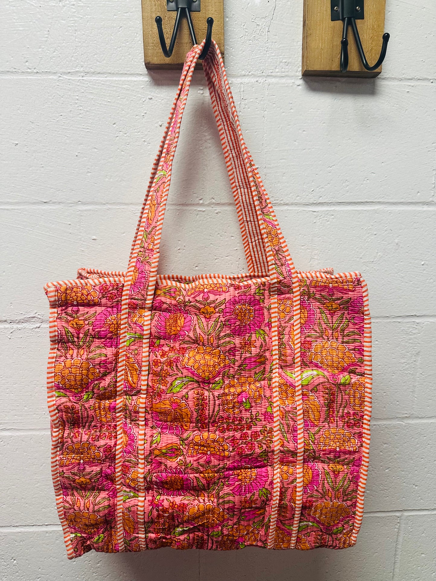 The Orange + Pink Oasis Floral Quilted Tote Bag