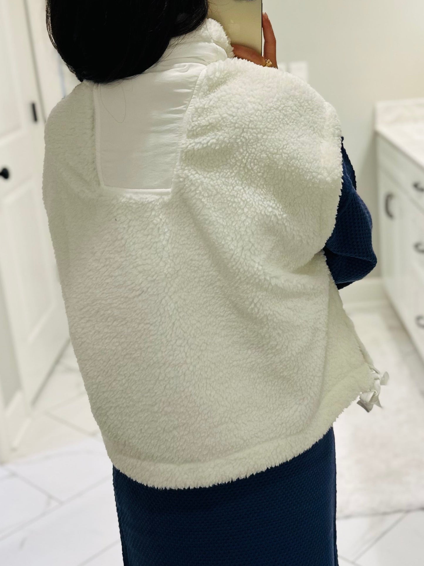 The Cozy White Sherpa Bow Detail Vest