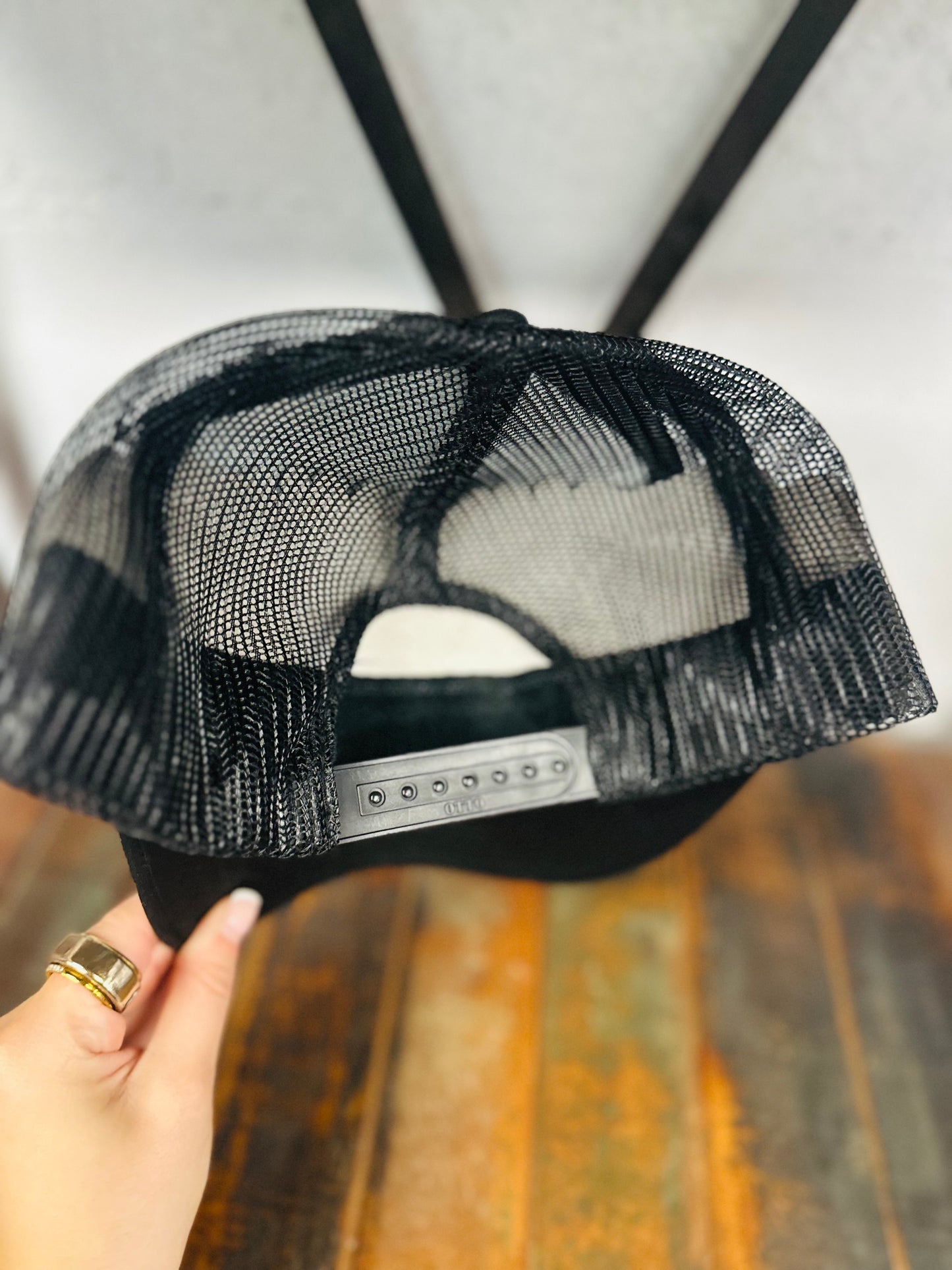 Black Feather + Turquoise Stone Trucker Hat