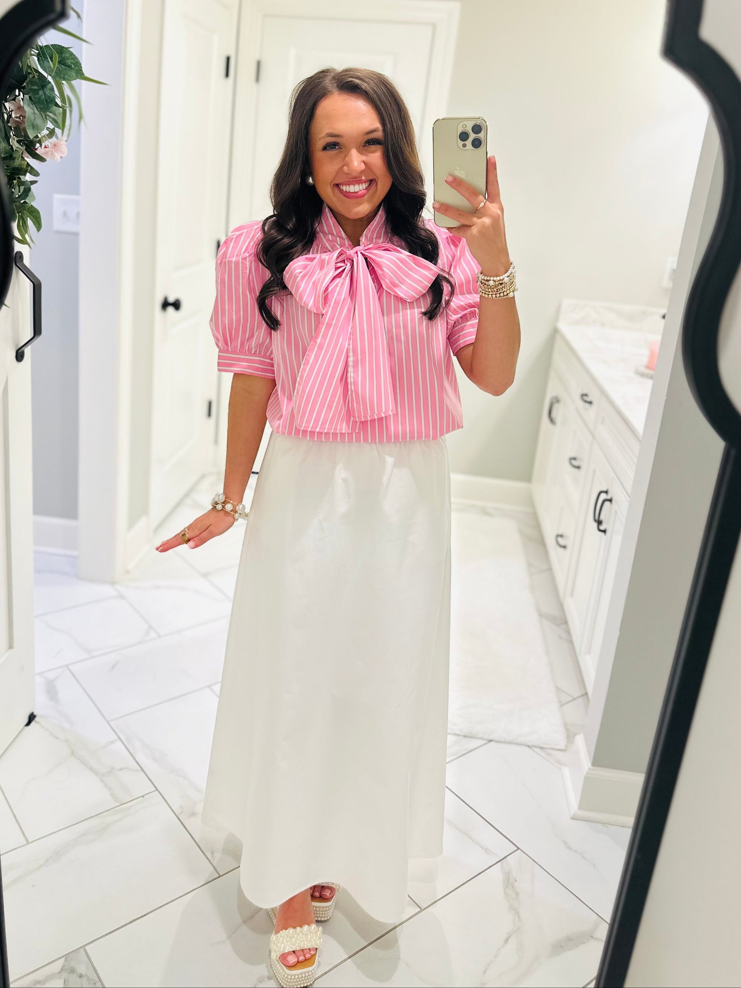 The Hadlee Pink Striped Bow Top
