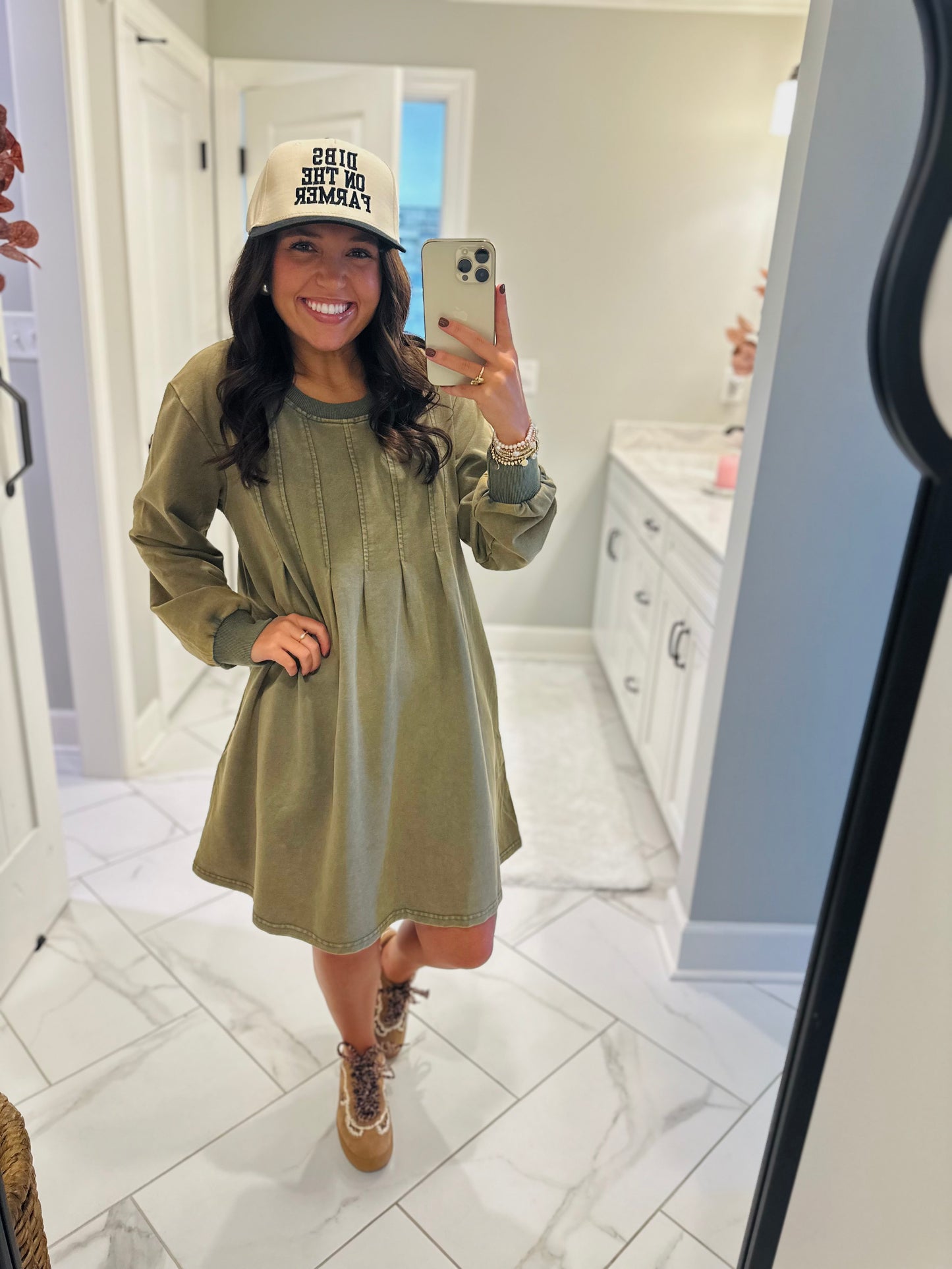 The Jadyn Moss Green Mineral Wash Dress