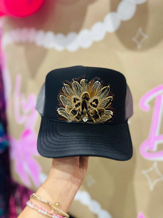 Black Feather + Diamond Stone Trucker Hat