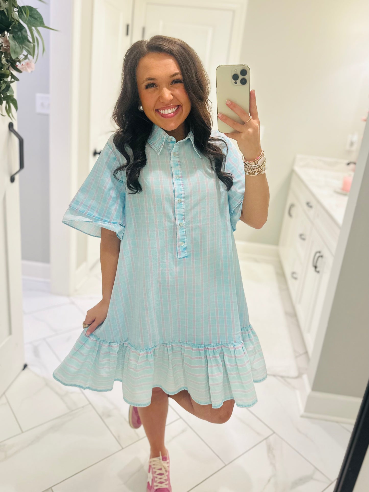 The Laylin Blue Striped Mineral Washed Shirt Dress