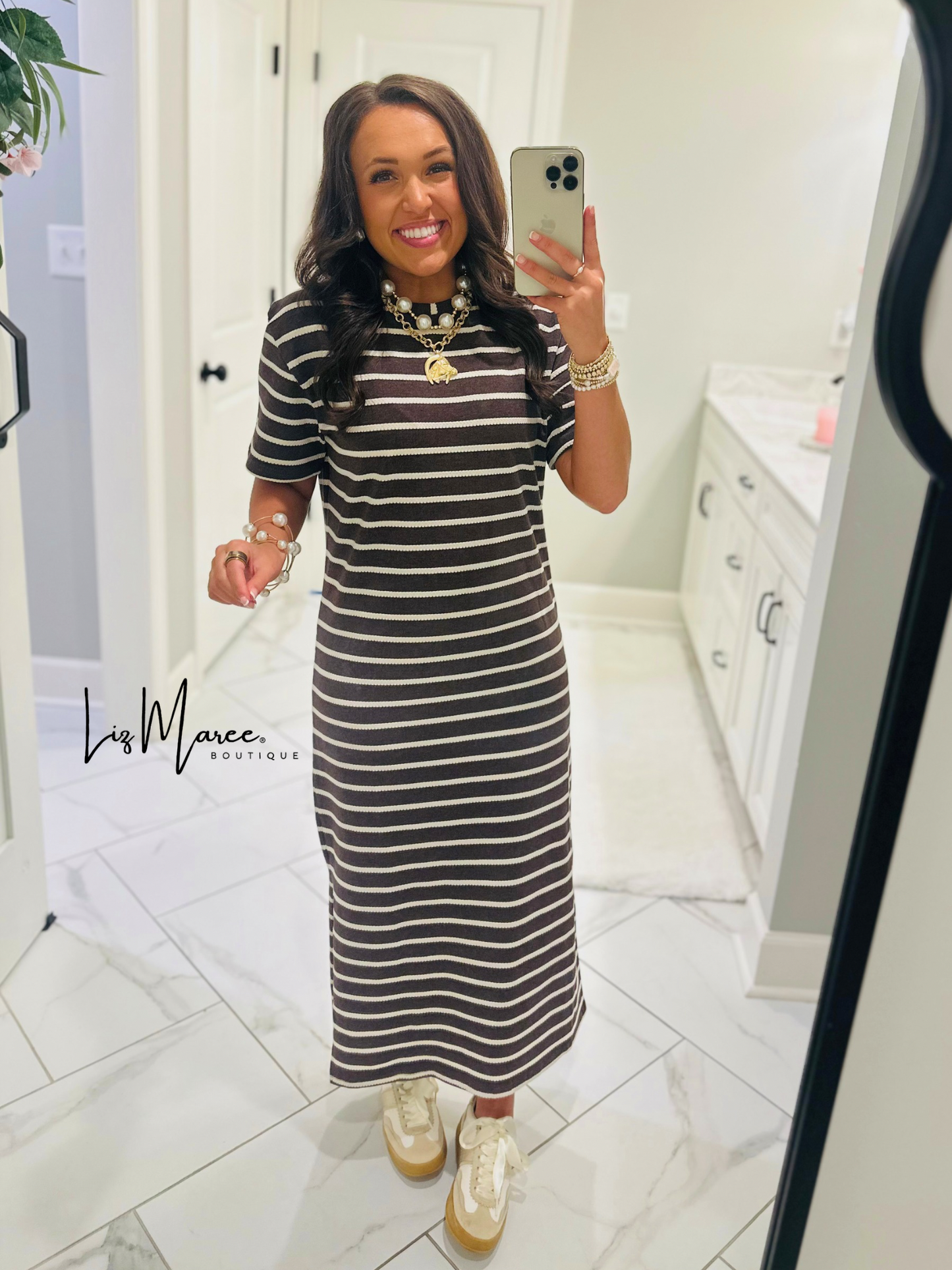 The Abigail Heathered Cocoa Striped Midi Dress